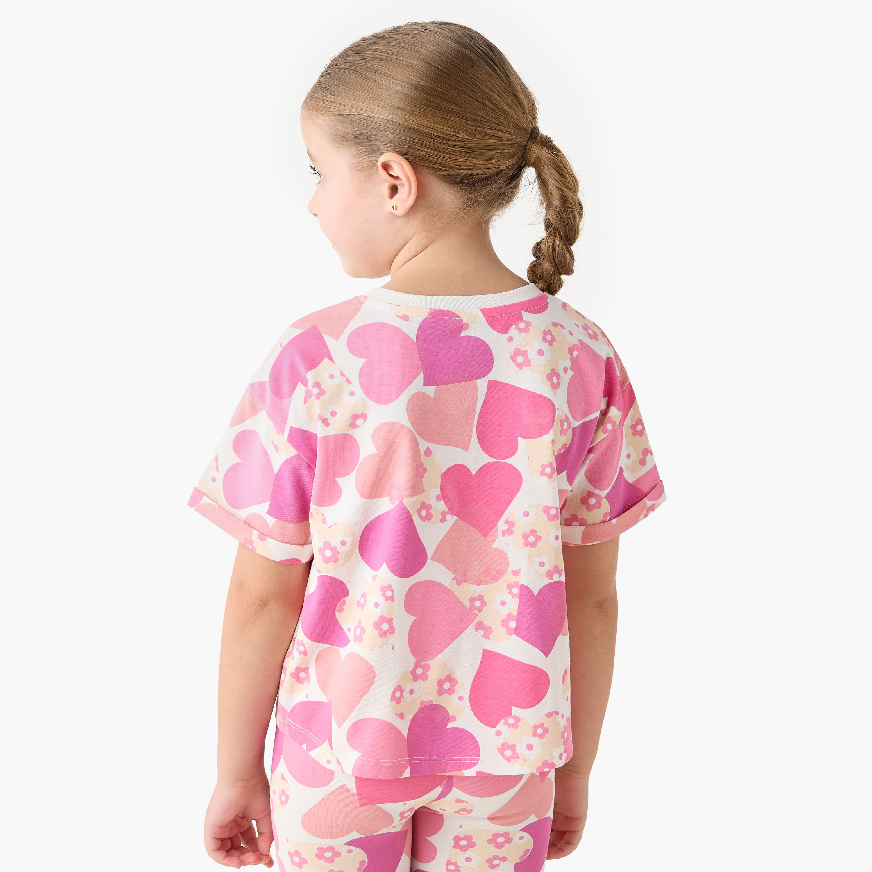 Juniors Crew Neck Short Sleeves T-shirt with Heart Print-girls-clothing-tshirts-image-3