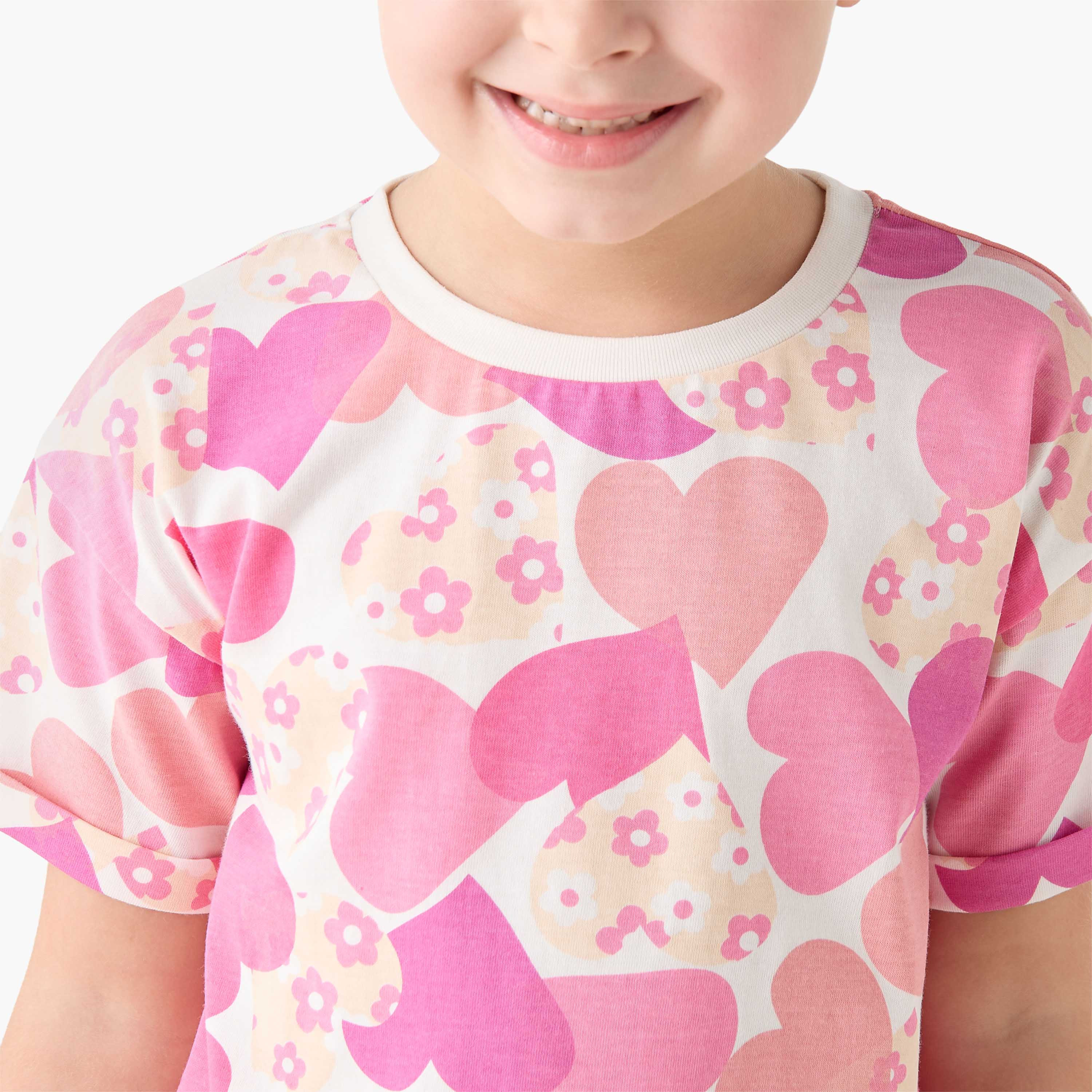 Juniors Crew Neck Short Sleeves T-shirt with Heart Print-girls-clothing-tshirts-image-4