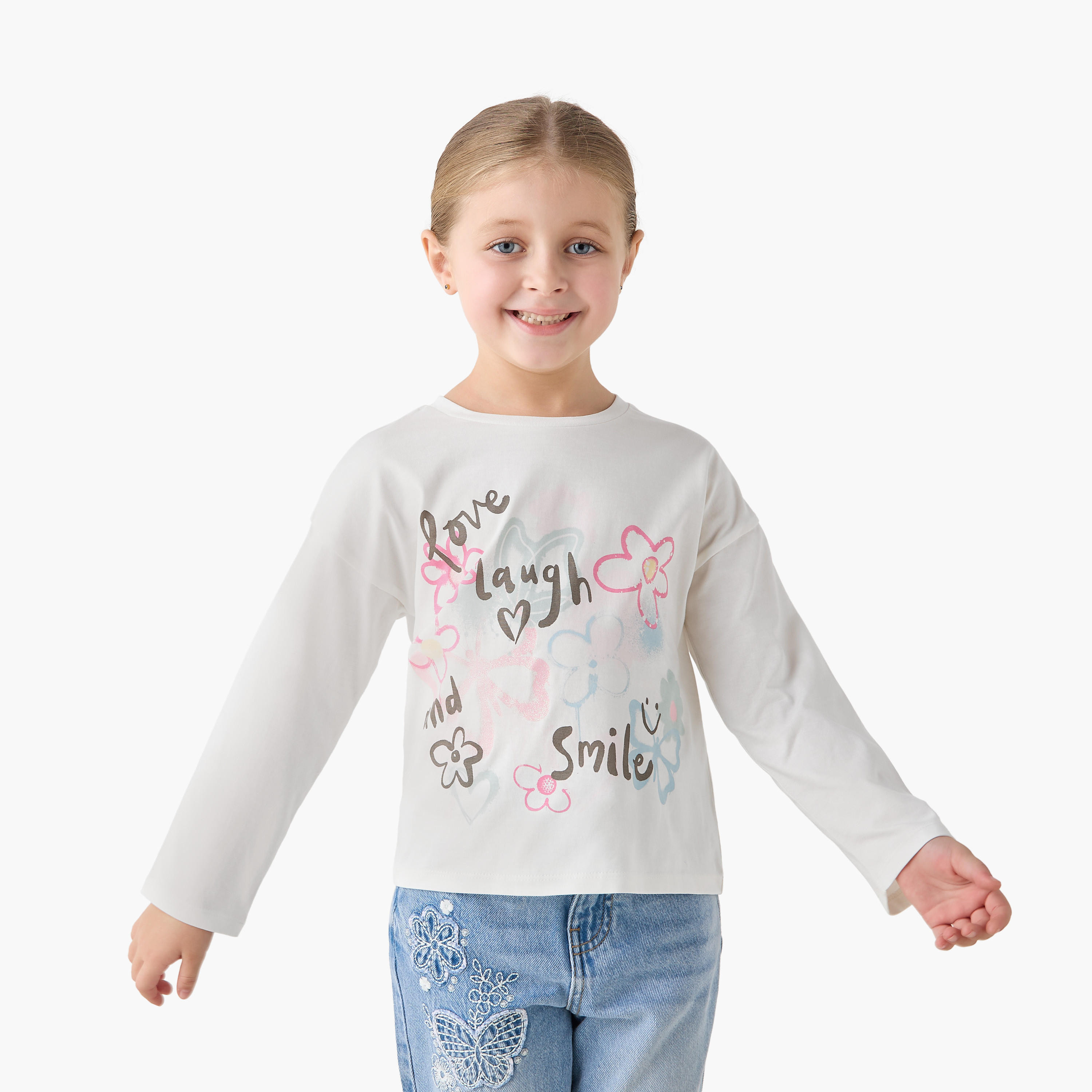 Juniors Crew Neck Long Sleeves T-shirt with Print-girls-clothing-tshirts-image-1