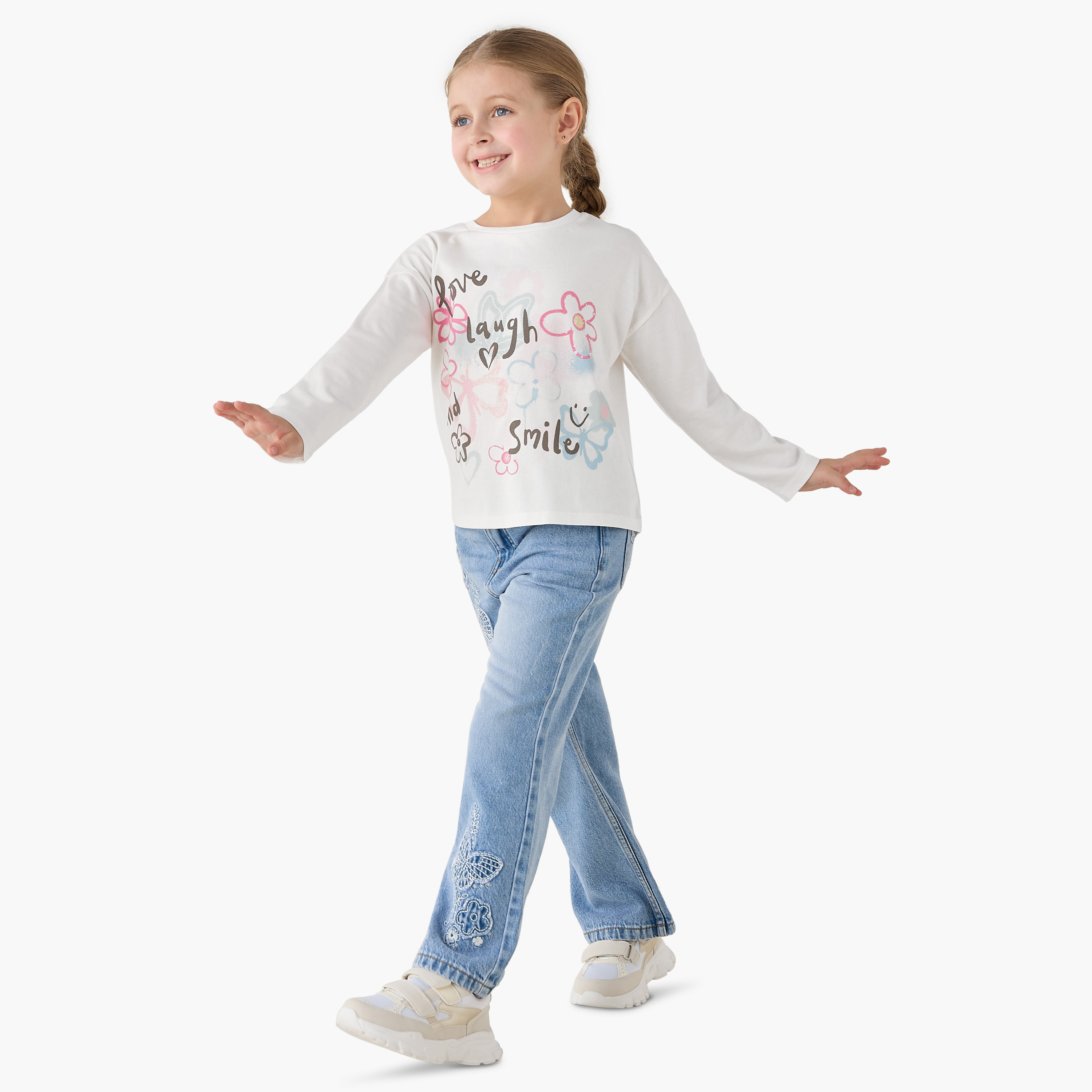 Juniors Crew Neck Long Sleeves T-shirt with Print-girls-clothing-tshirts-image-2