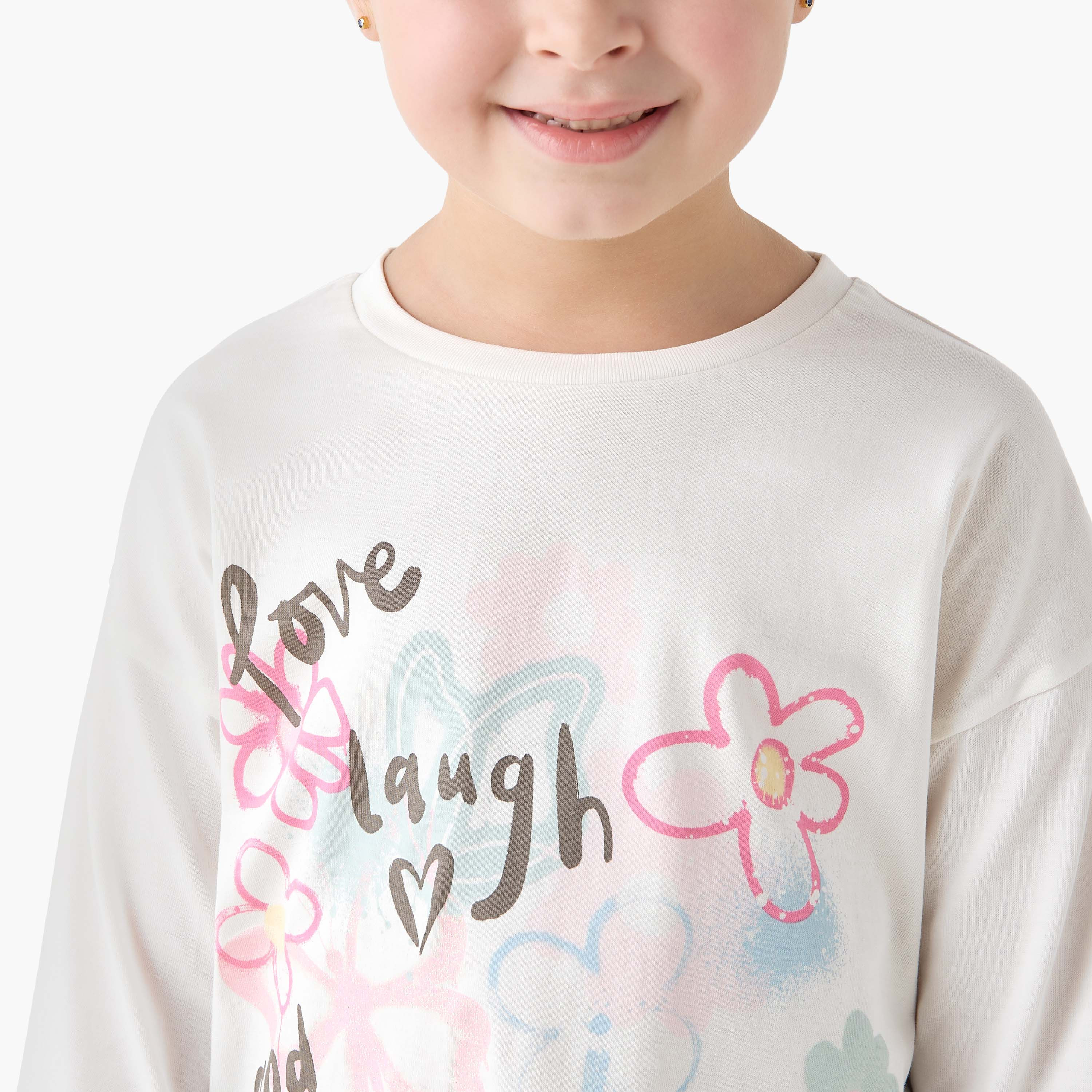 Juniors Crew Neck Long Sleeves T-shirt with Print-girls-clothing-tshirts-image-4
