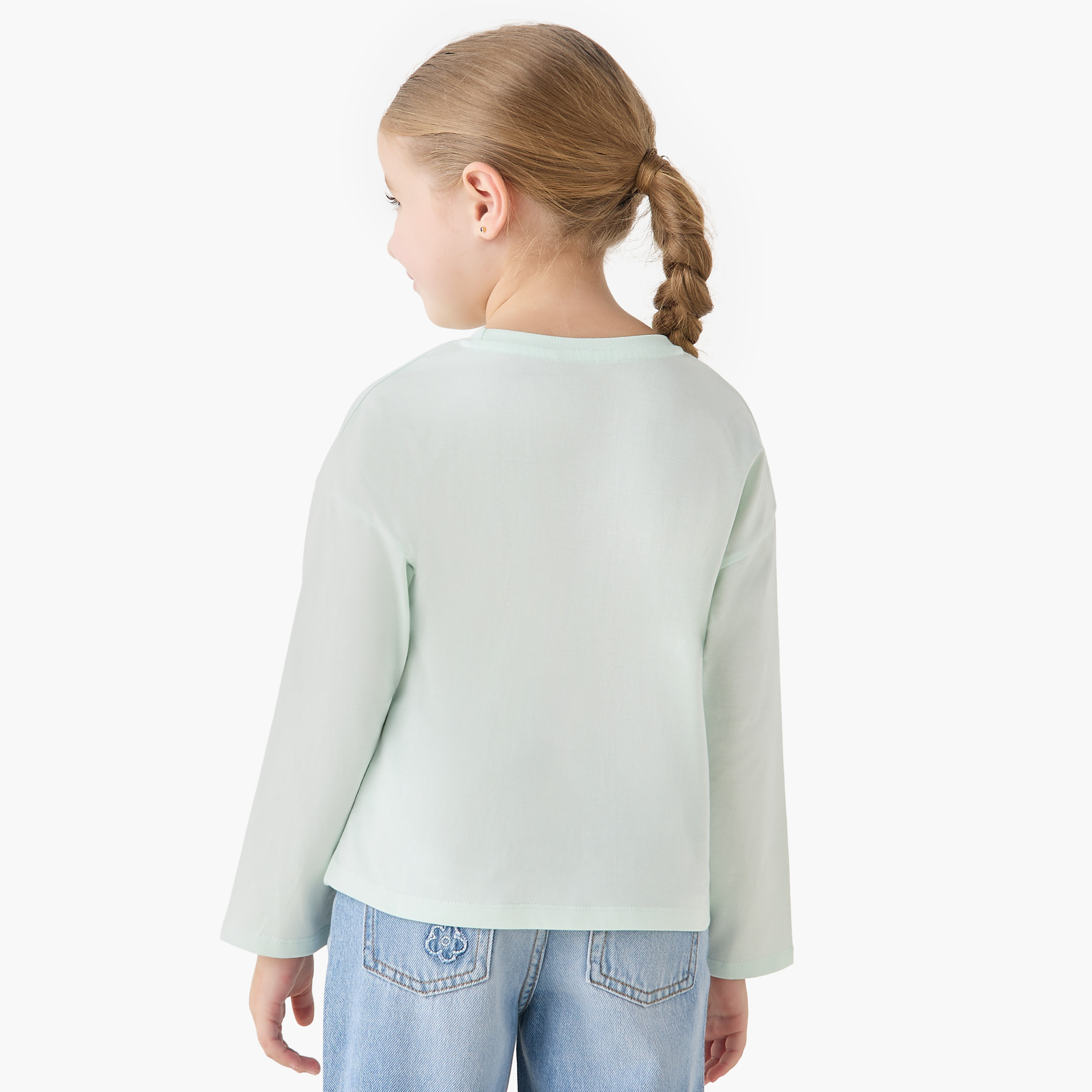 Juniors Round Neck Long Sleeve T-shirt with Bear Print-girls-clothing-tshirts-image-3