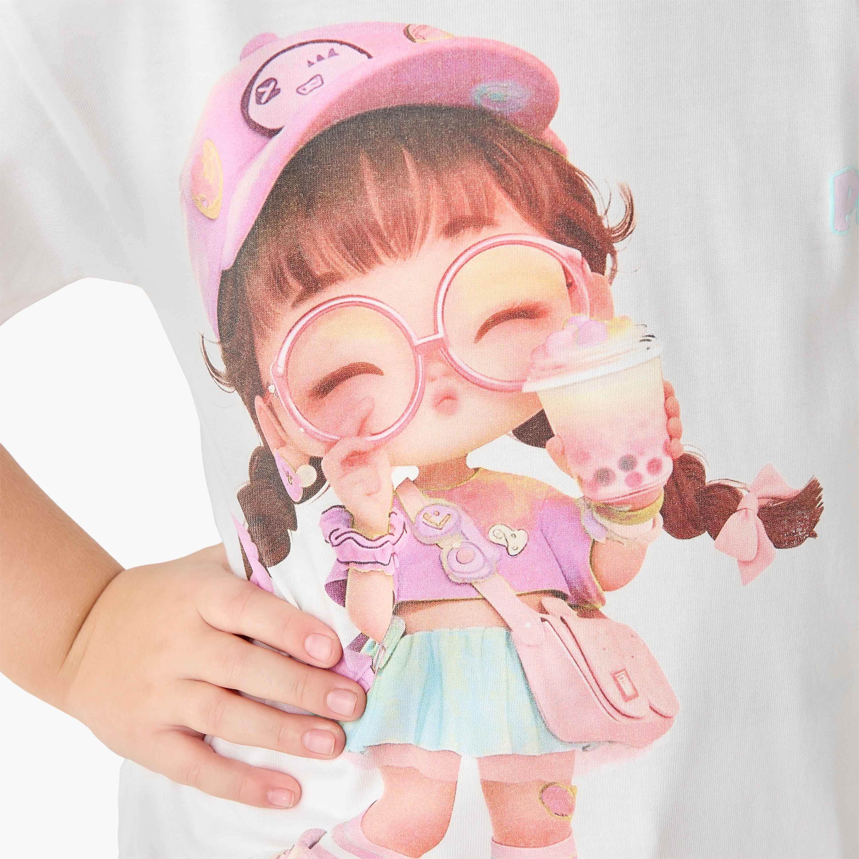 تيشيرت بياقة ضيقة وأكمام قصيرة وطبعات قلب من جونيورز-girls-clothing-tshirts-image-2