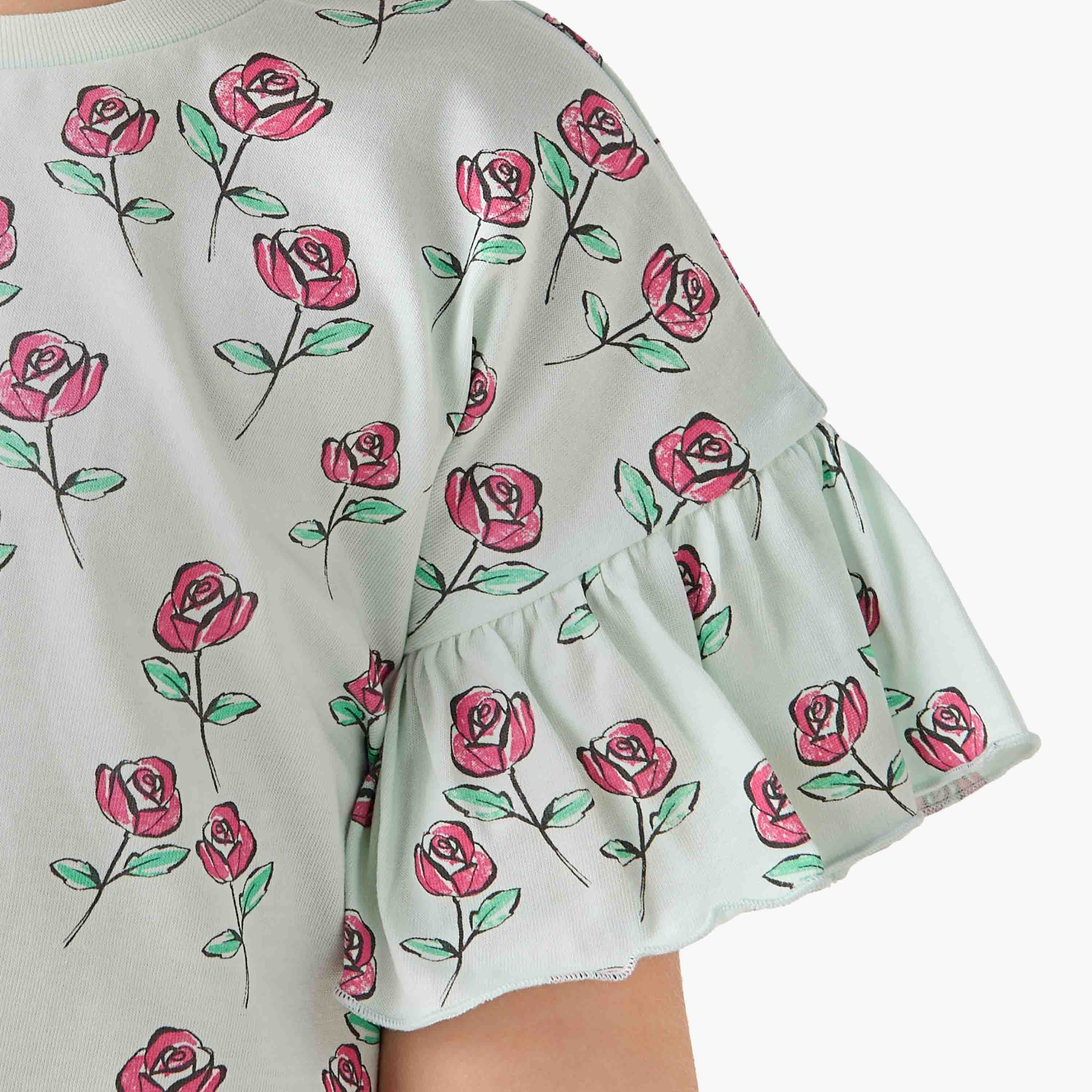 Juniors Crew Neck Short Ruffle Sleeves T-shirt with Print-girls-clothing-tshirts-image-5