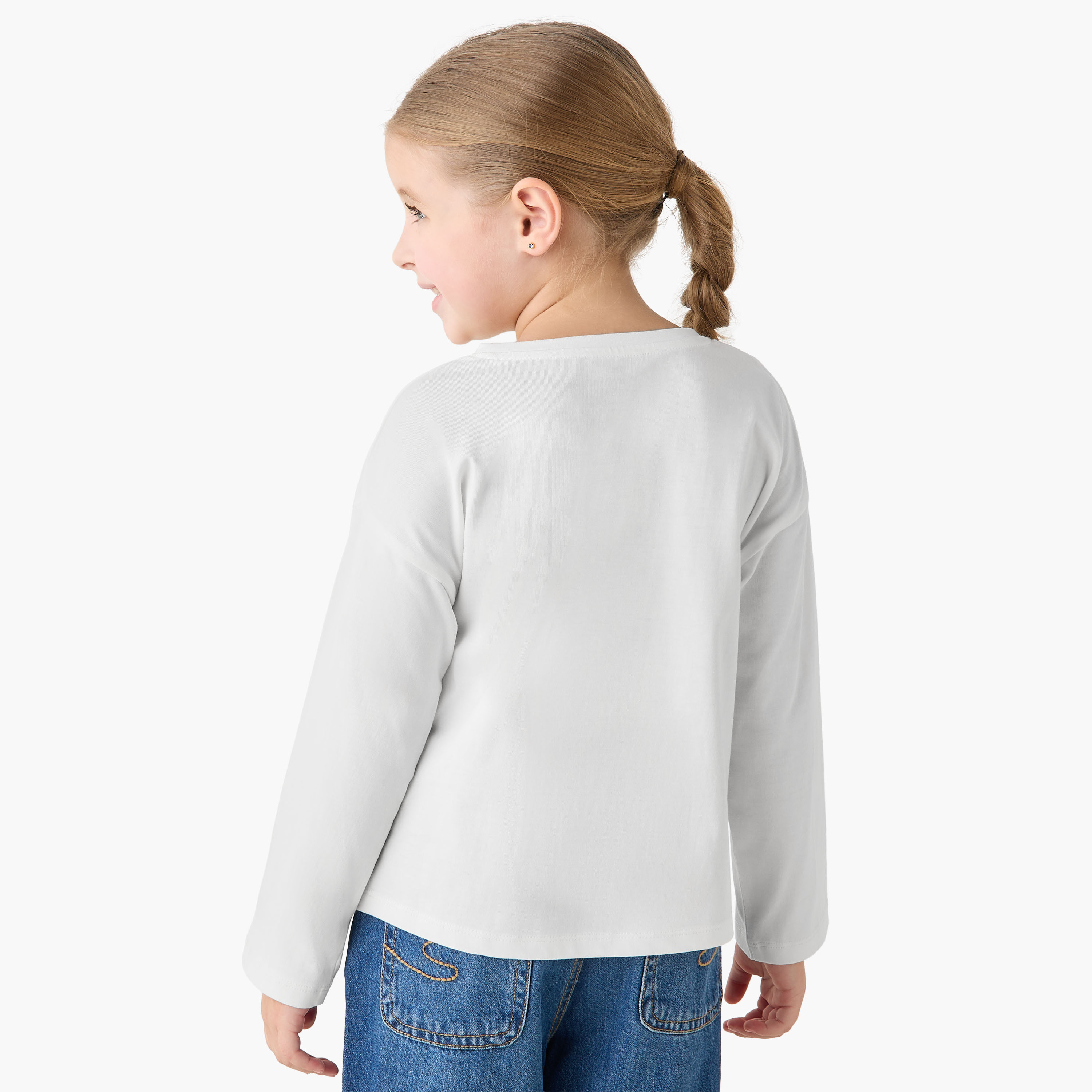Juniors Crew Neck Long Sleeves T-shirt with Print-girls-clothing-tshirts-image-3