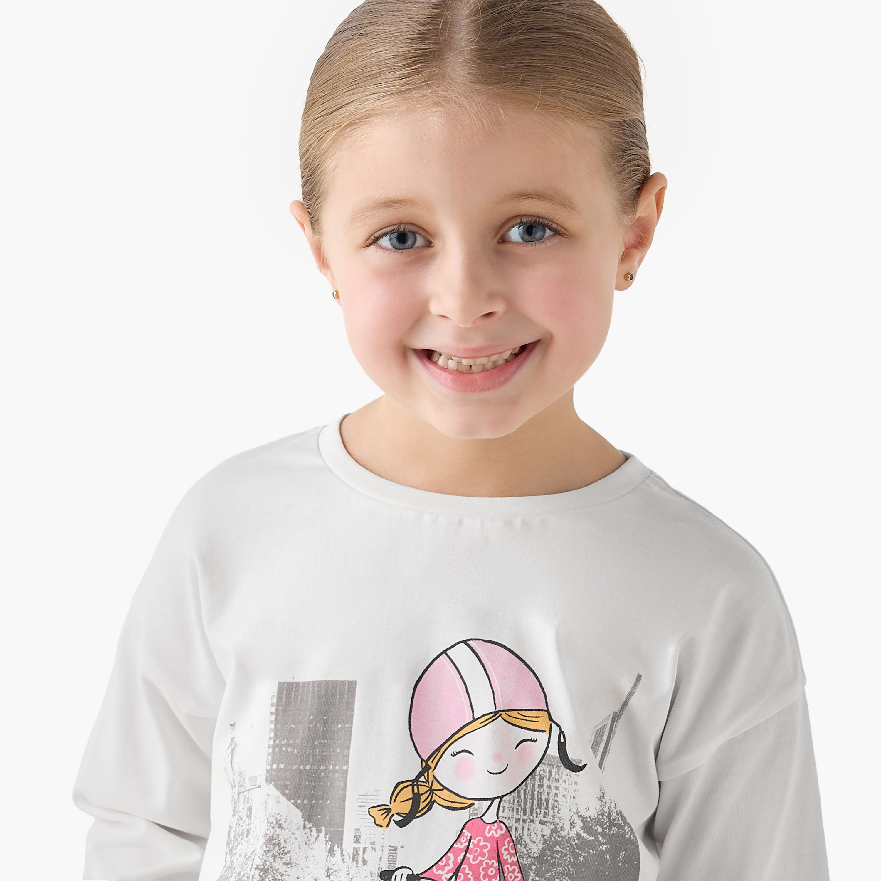 Juniors Crew Neck Long Sleeves T-shirt with Print-girls-clothing-tshirts-image-4
