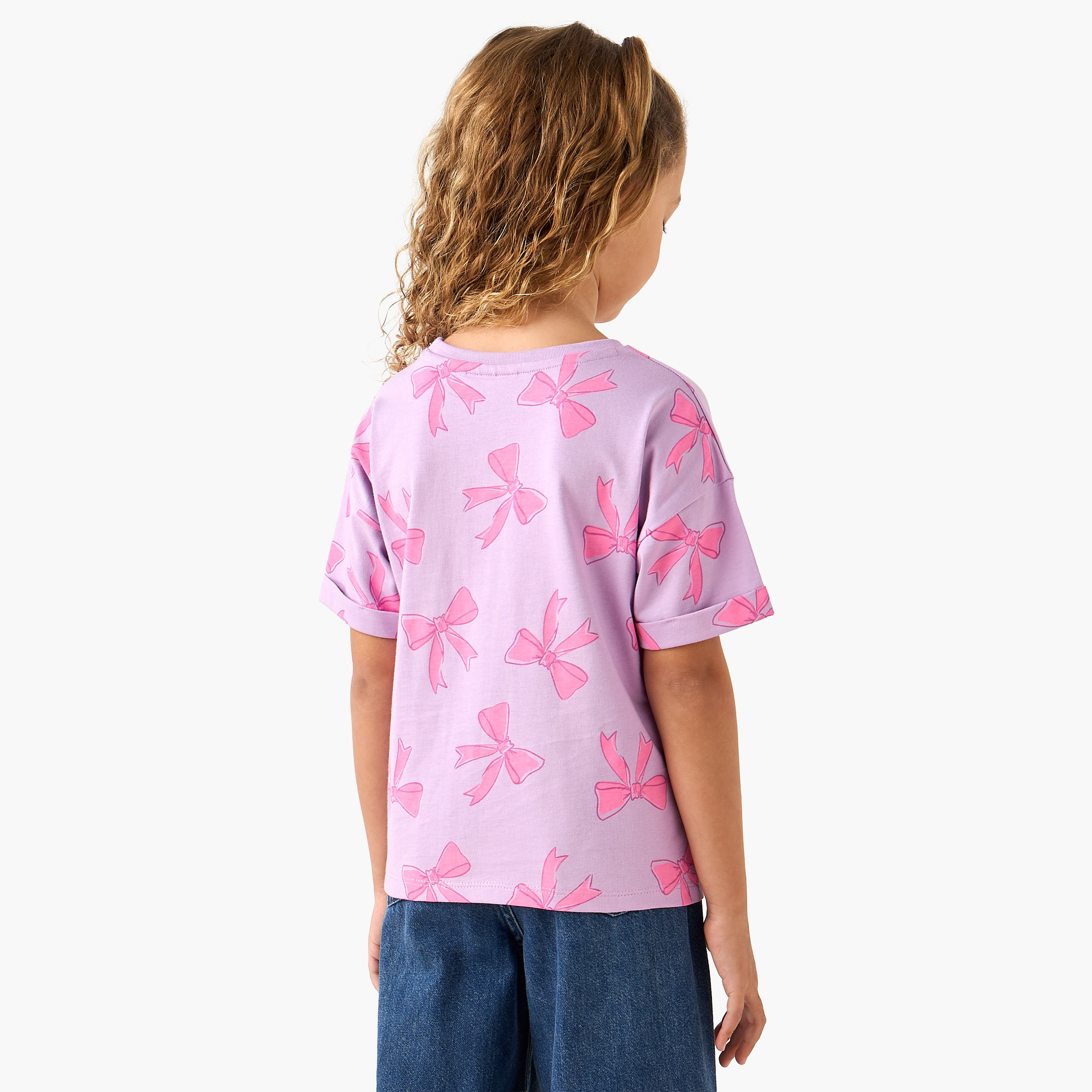 Juniors Crew Neck Short Sleeves T-shirt with Slogan Sequin Detail-girls-clothing-tshirts-image-3