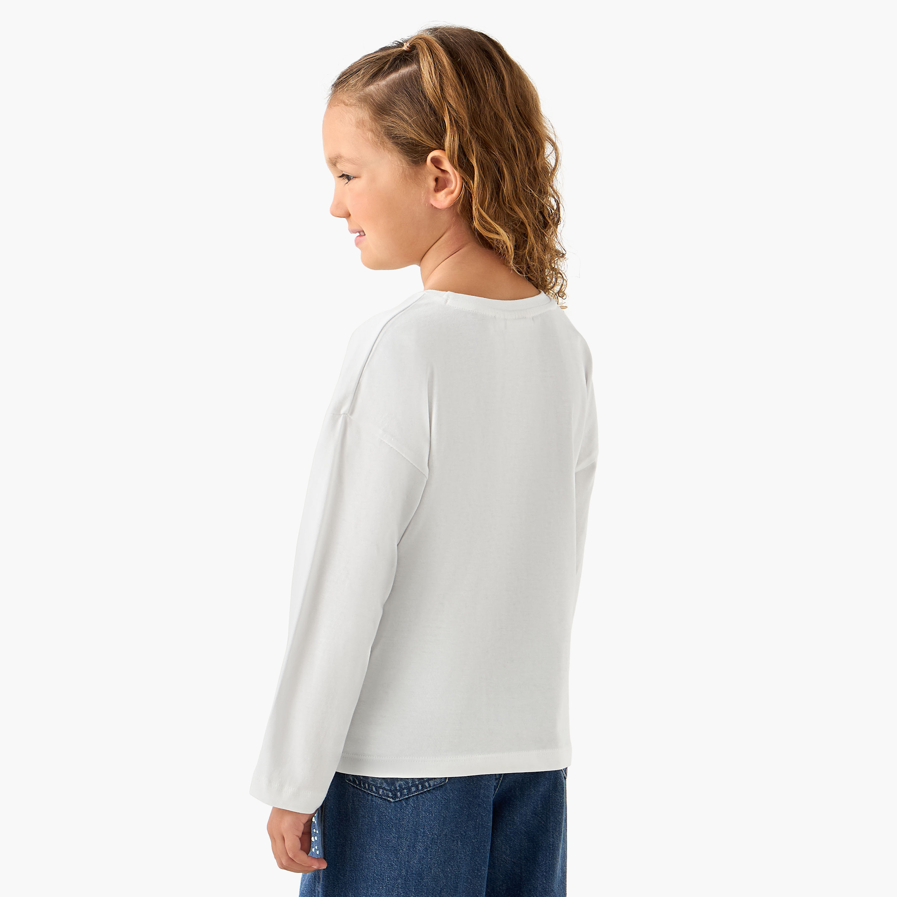 Juniors Crew Neck Long Sleeves T-shirt with Print-girls-clothing-tshirts-image-3