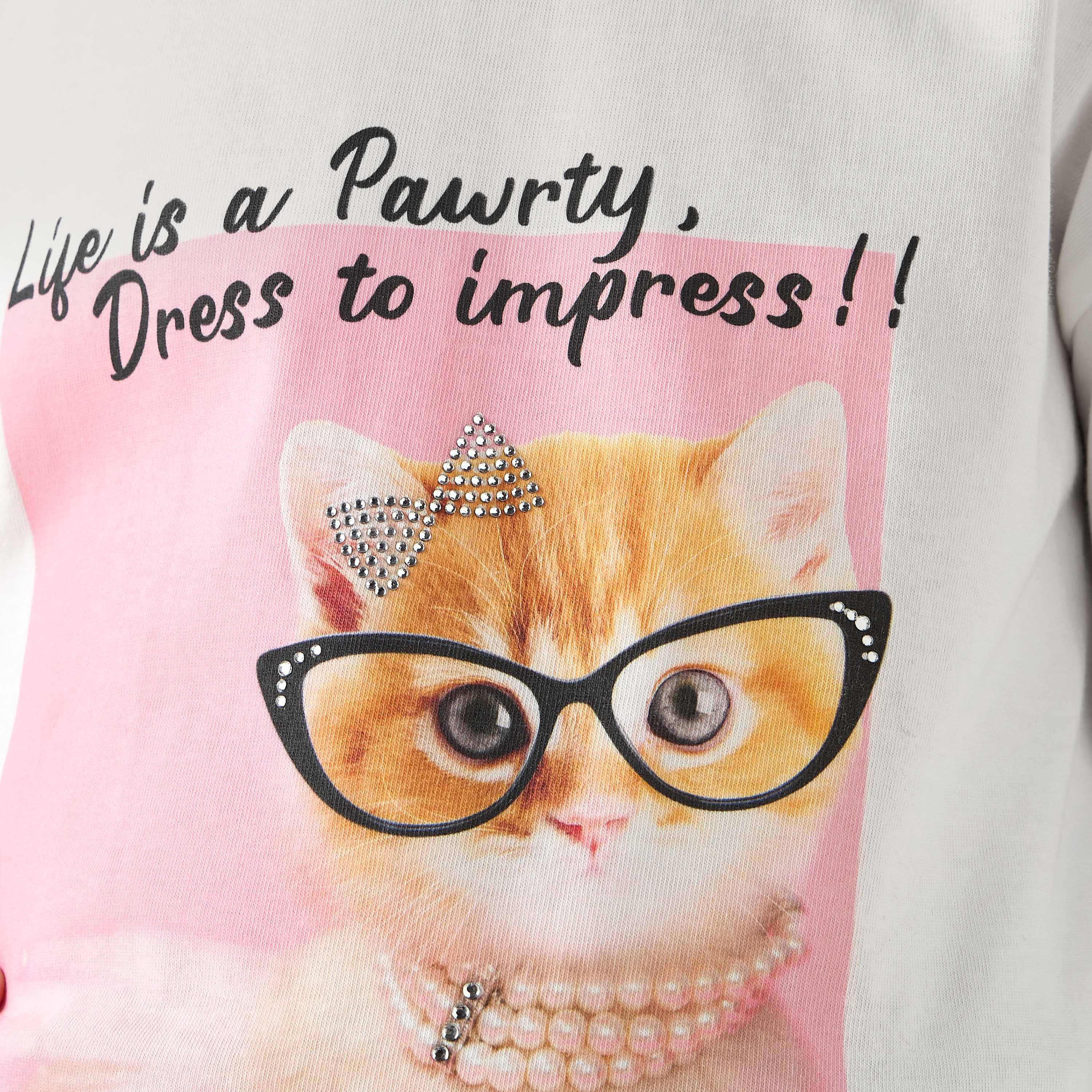 Juniors Crew Neck Long Sleeves T-shirt with Print-girls-clothing-tshirts-image-5