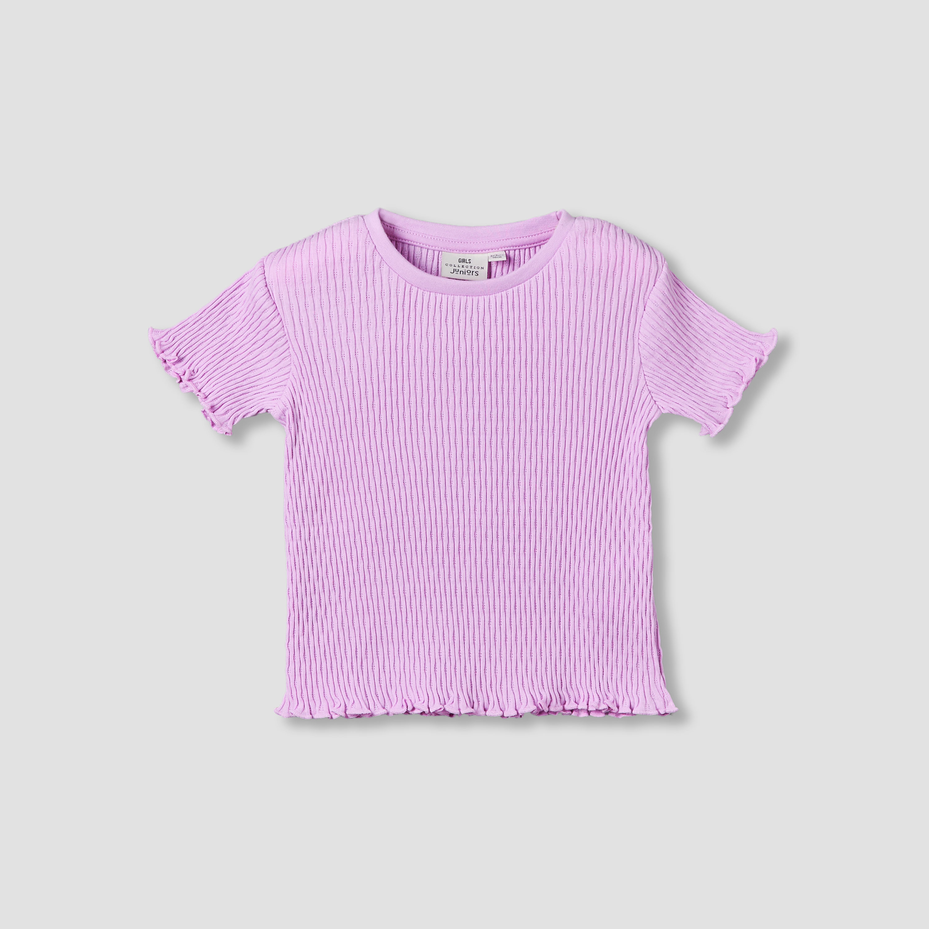 Juniors Crew Neck Short Sleeves T-shirt with Ribbed Design-girls-clothing-tshirts-image-1