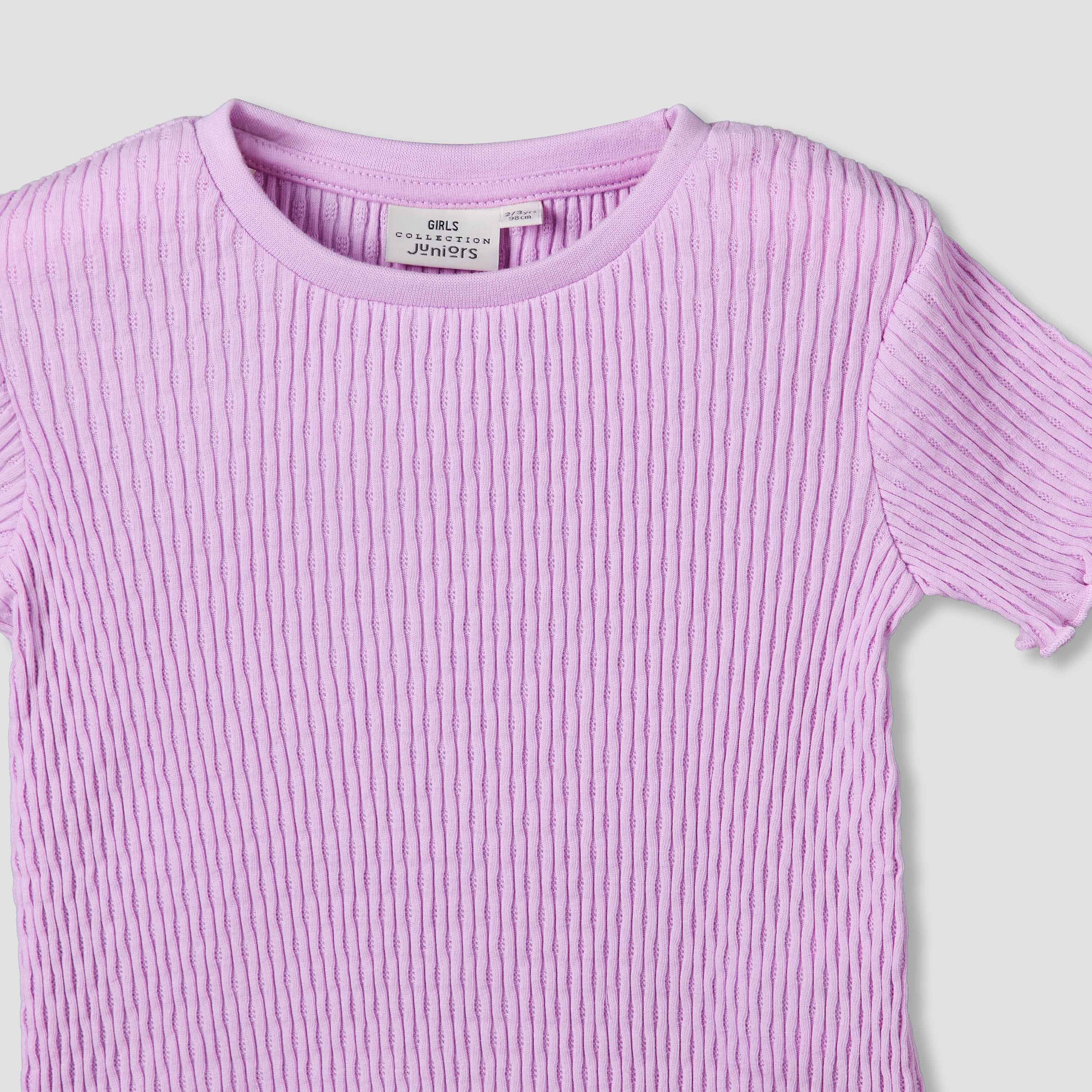 Juniors Crew Neck Short Sleeves T-shirt with Ribbed Design-girls-clothing-tshirts-image-3