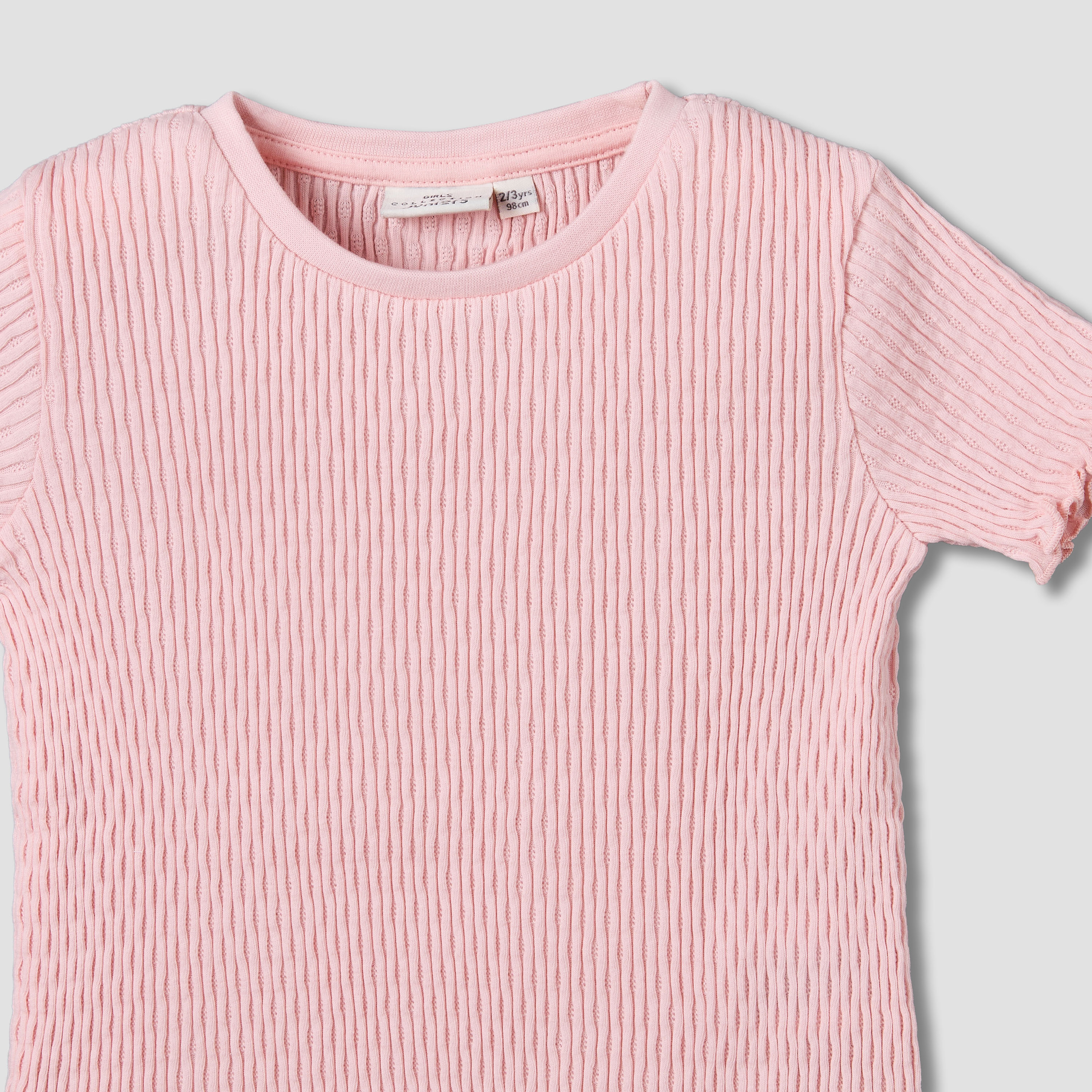Juniors Crew Neck Short Sleeves T-shirt with Ribbed Design-girls-clothing-tshirts-image-3