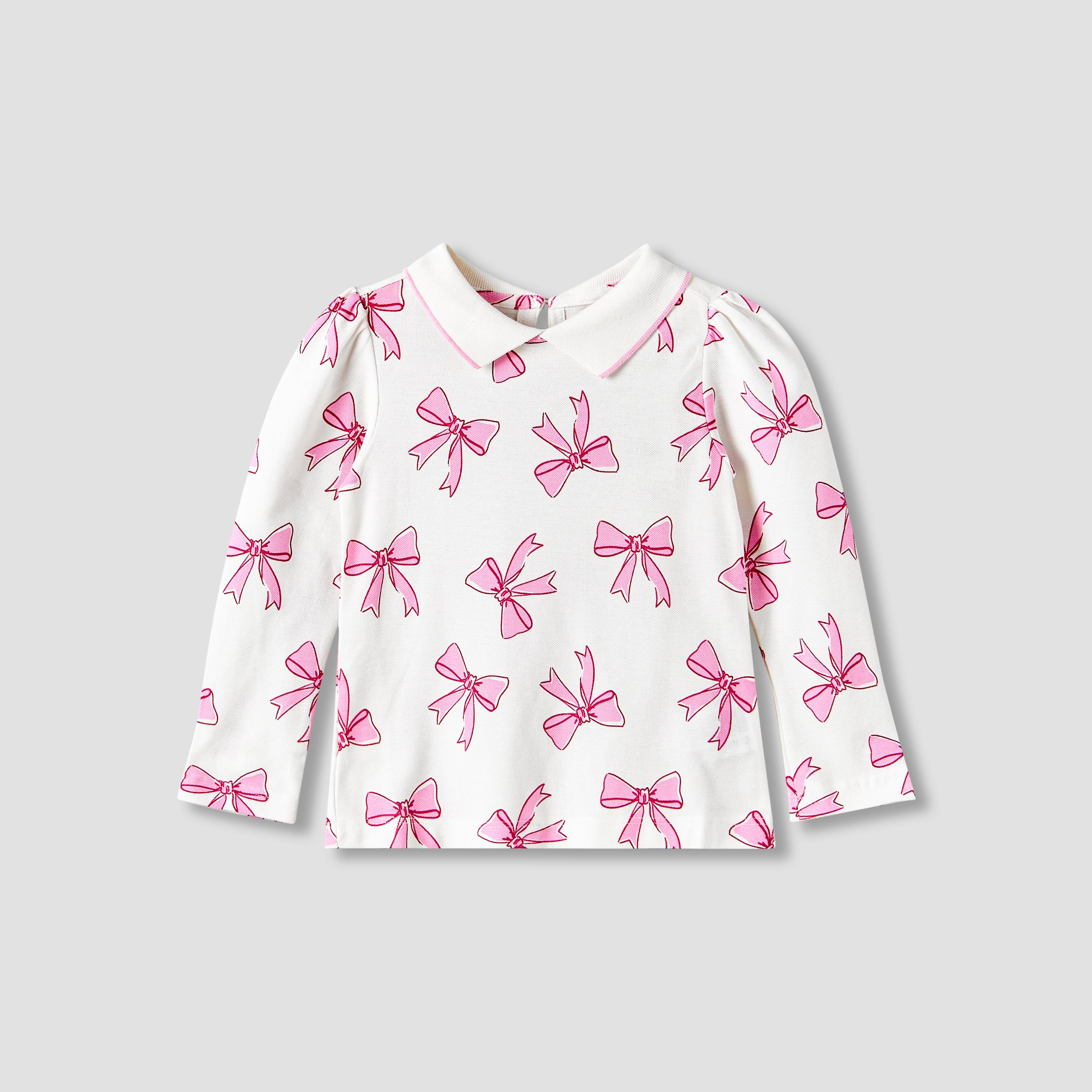Juniors Collared Long Sleeves Polo T-shirt with Butterfly Embroidery-girls-clothing-tshirts-image-1