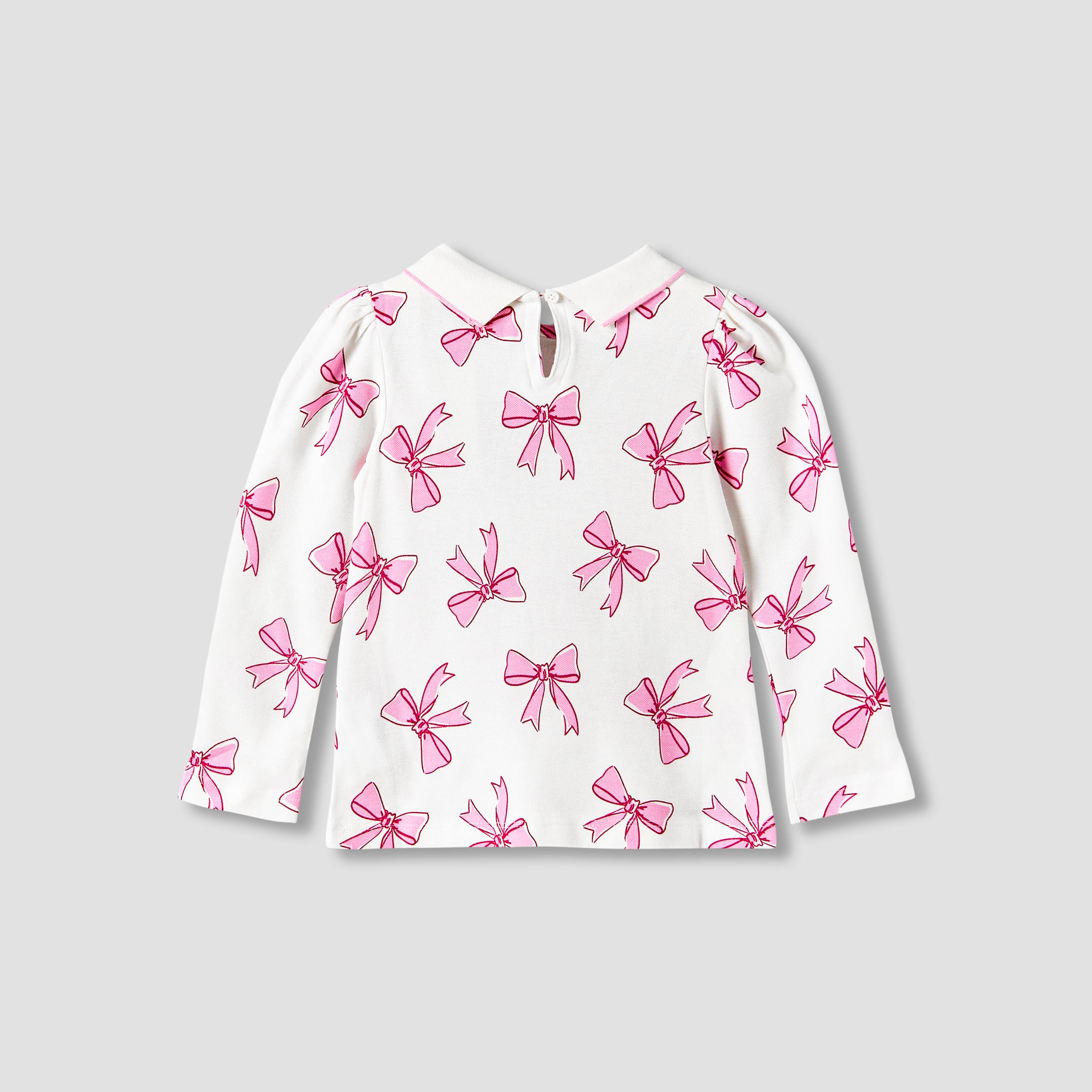 Juniors Collared Long Sleeves Polo T-shirt with Butterfly Embroidery-girls-clothing-tshirts-image-2