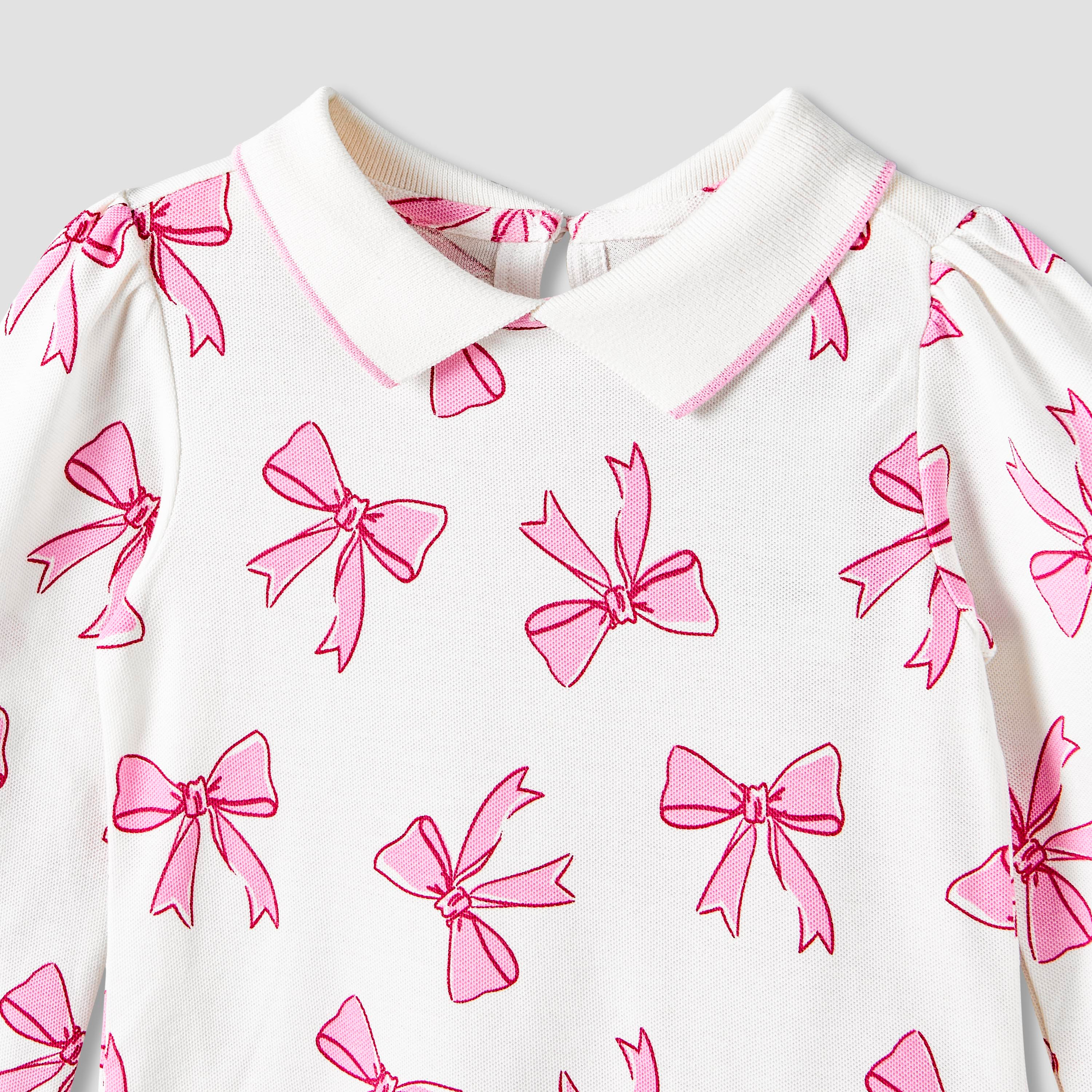 Juniors Collared Long Sleeves Polo T-shirt with Butterfly Embroidery-girls-clothing-tshirts-image-3