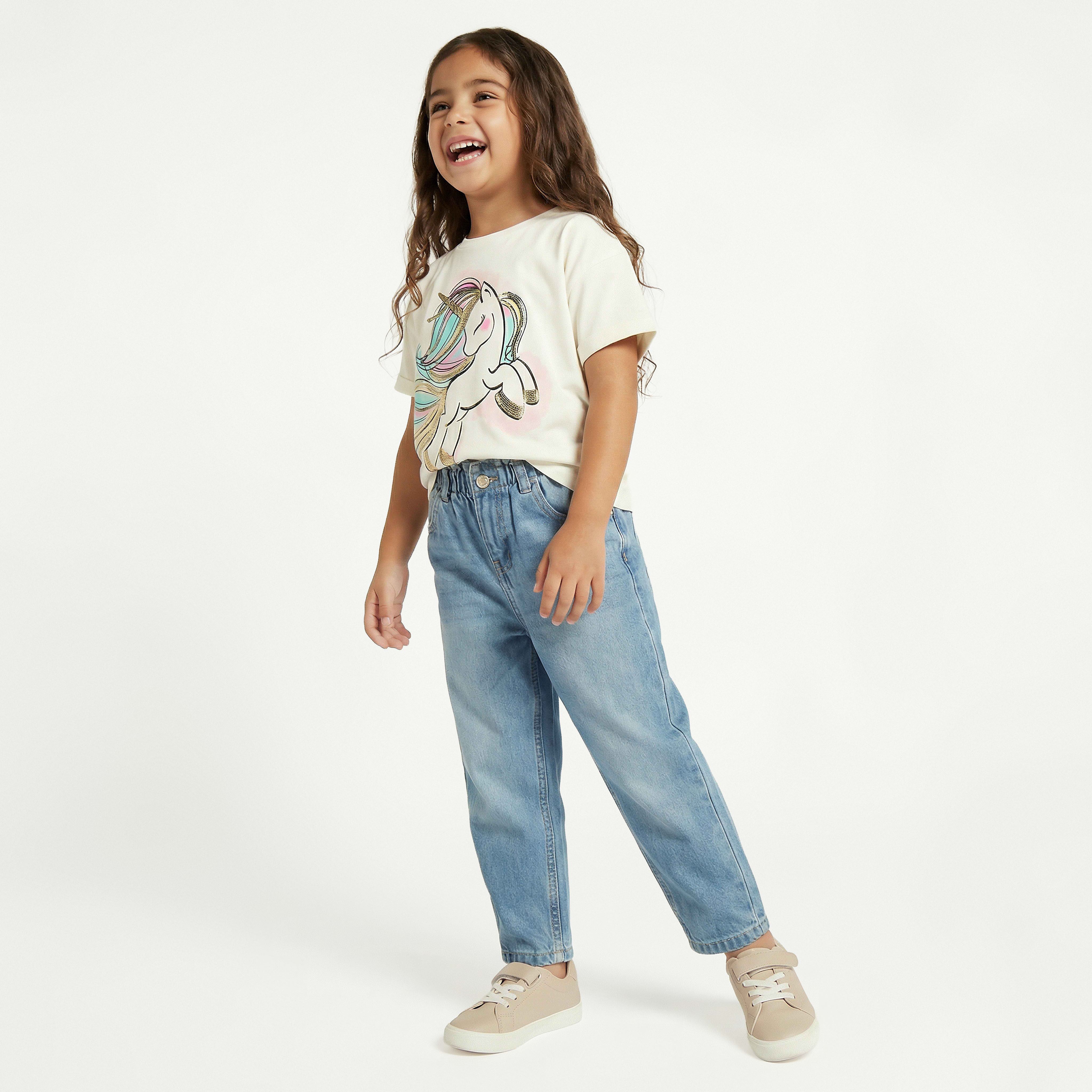 Juniors Round Neck Short Sleeves T-shirt with Unicorn Sequin Detail-girls-clothing-tshirts-image-2