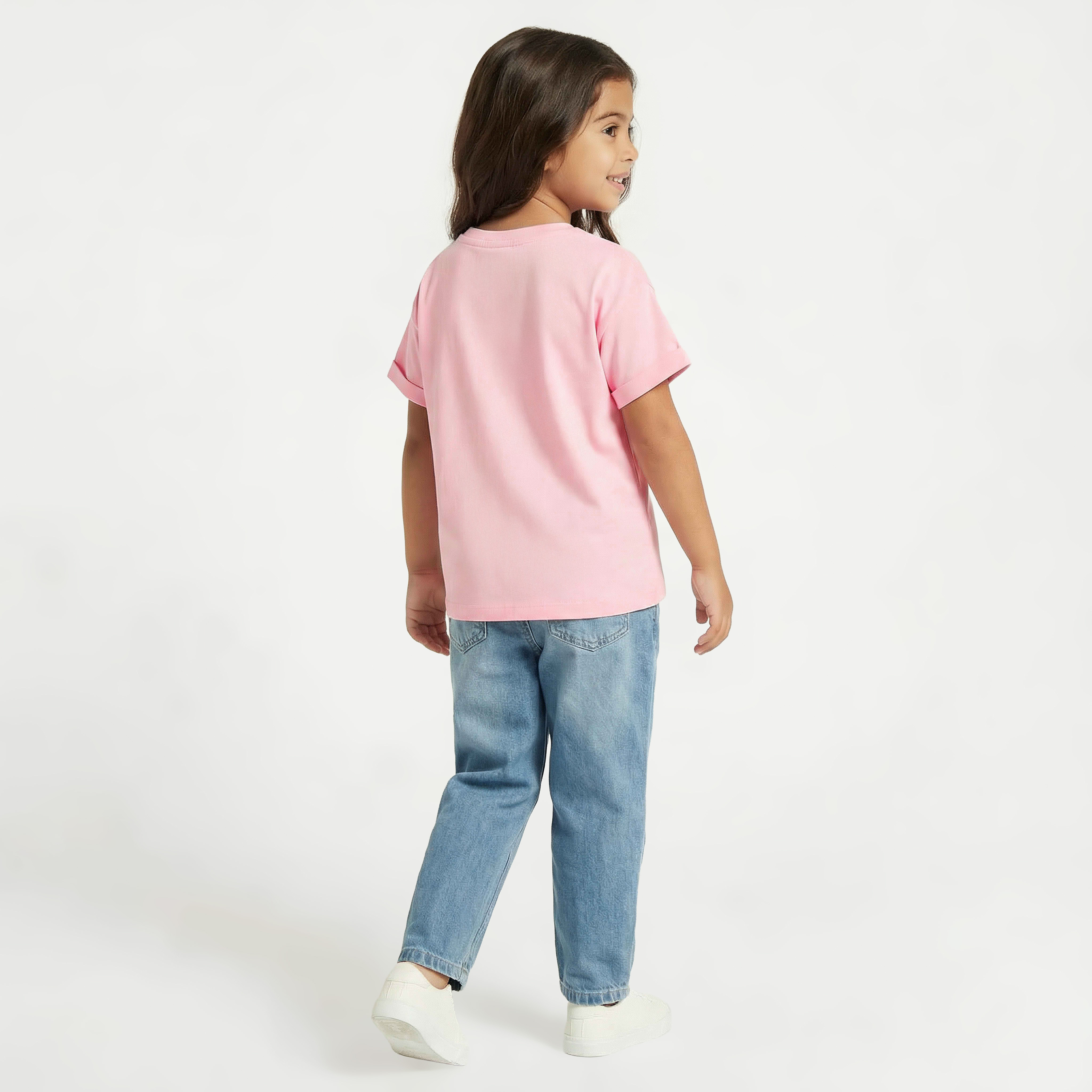 Juniors Round Neck Short Sleeves T-shirt with Butterfly Sequin Detail-girls-clothing-tshirts-image-3