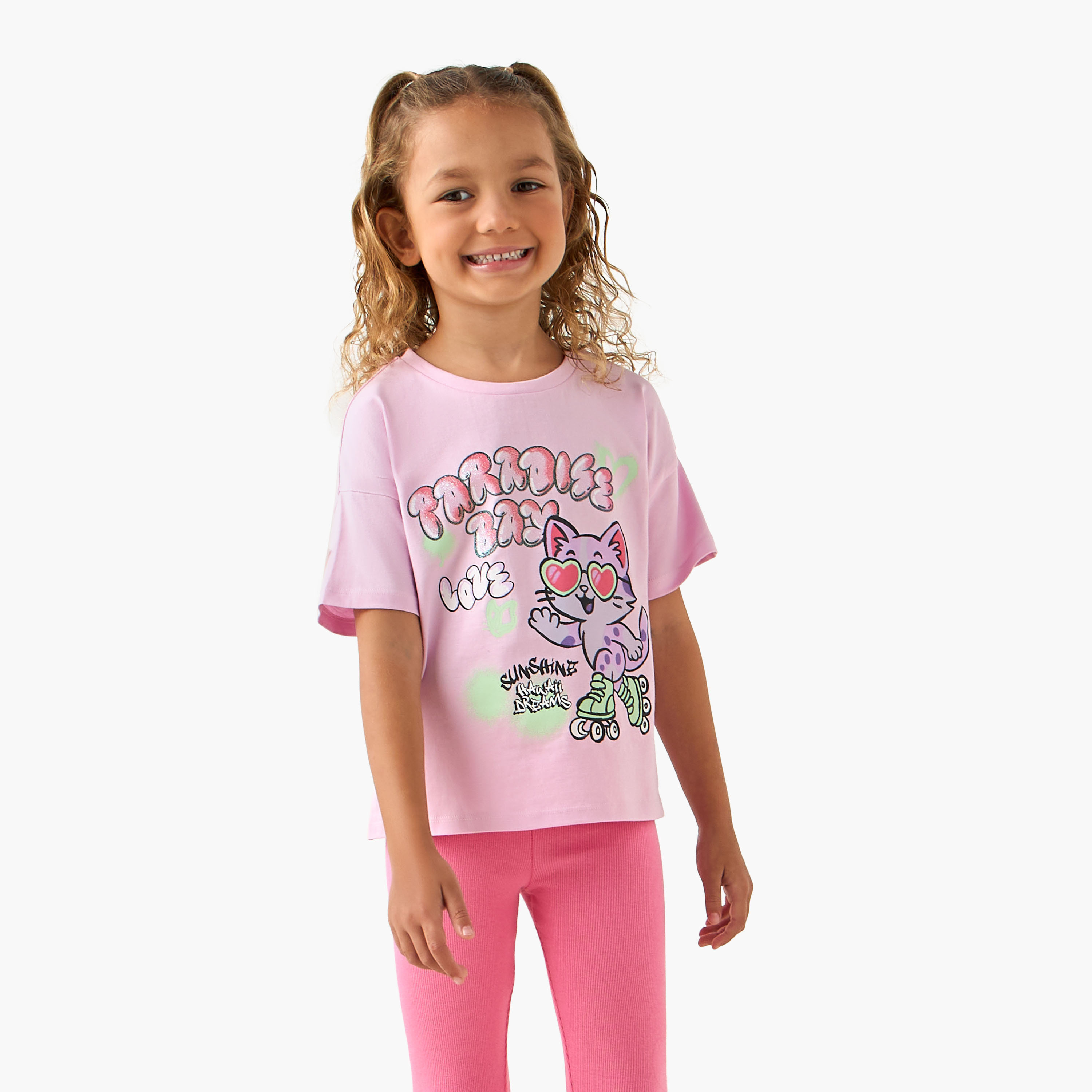 Juniors Crew Neck Short Sleeves T-shirt with Graphic Print-girls-clothing-tshirts-image-1