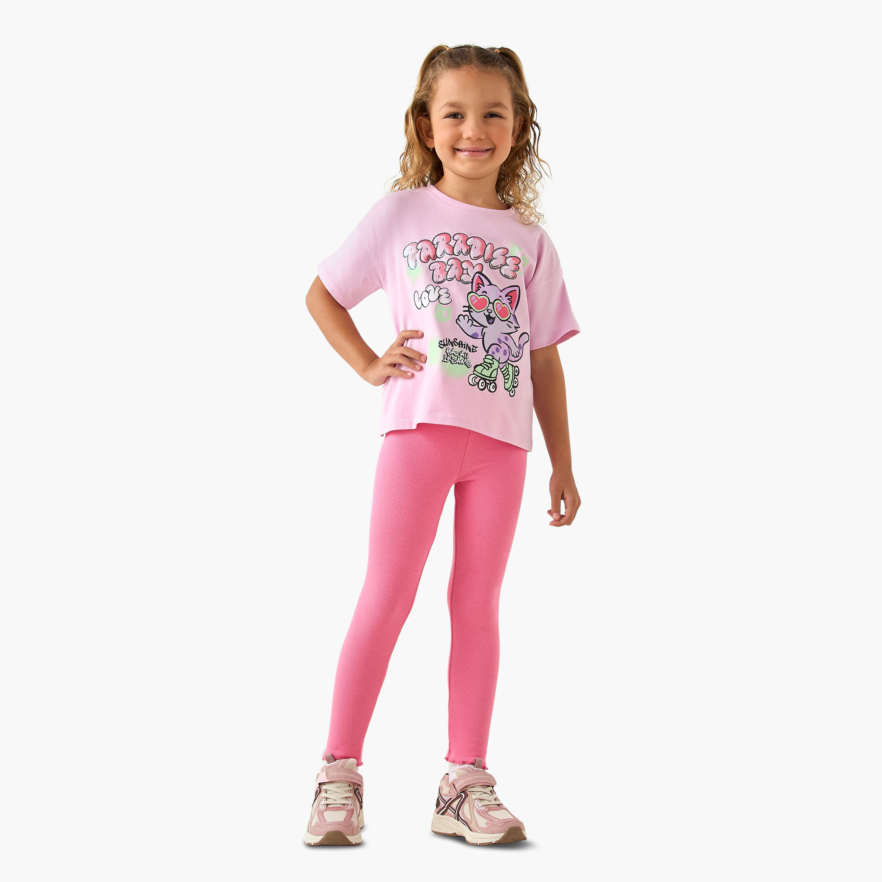 Juniors Crew Neck Short Sleeves T-shirt with Graphic Print-girls-clothing-tshirts-image-2