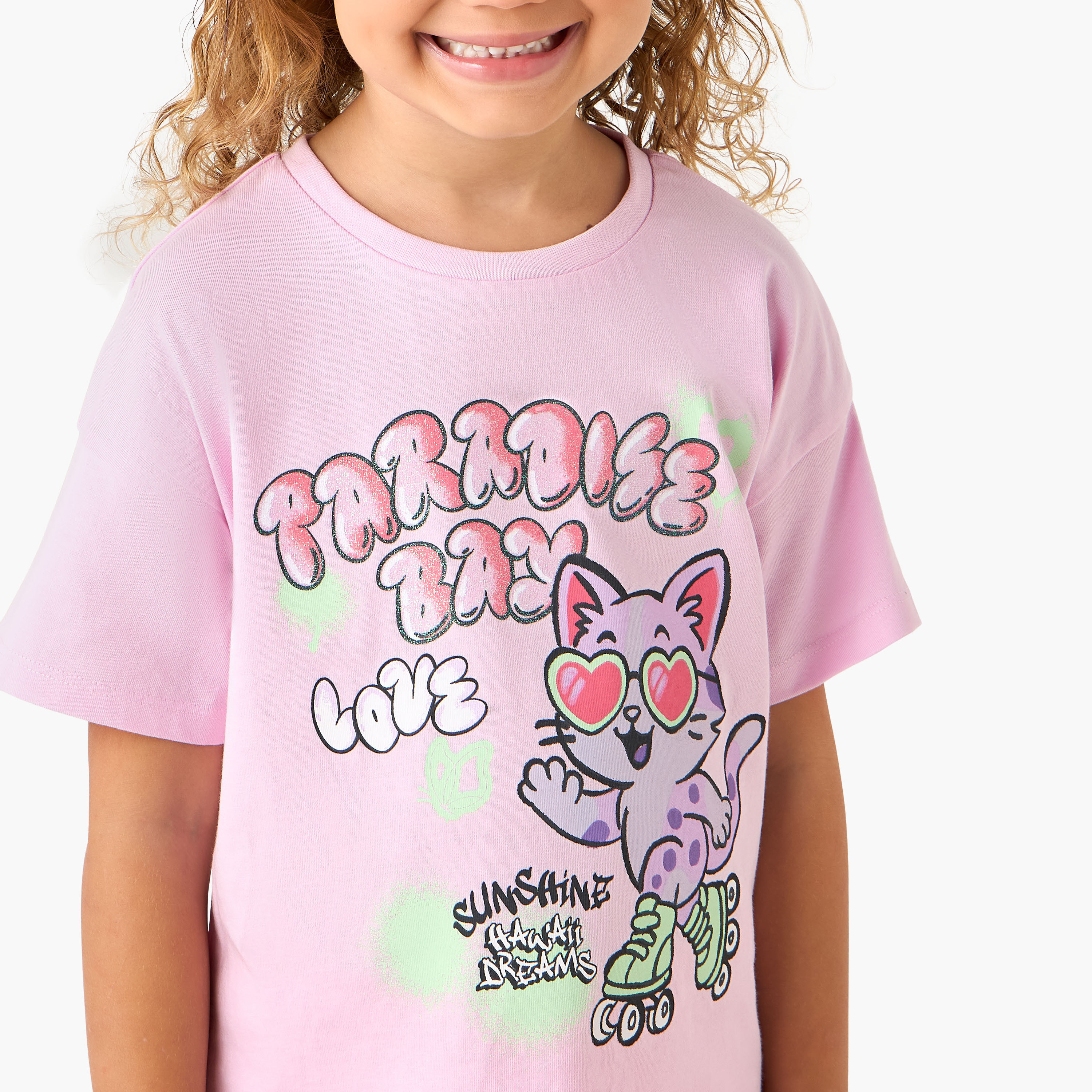 Juniors Crew Neck Short Sleeves T-shirt with Graphic Print-girls-clothing-tshirts-image-4