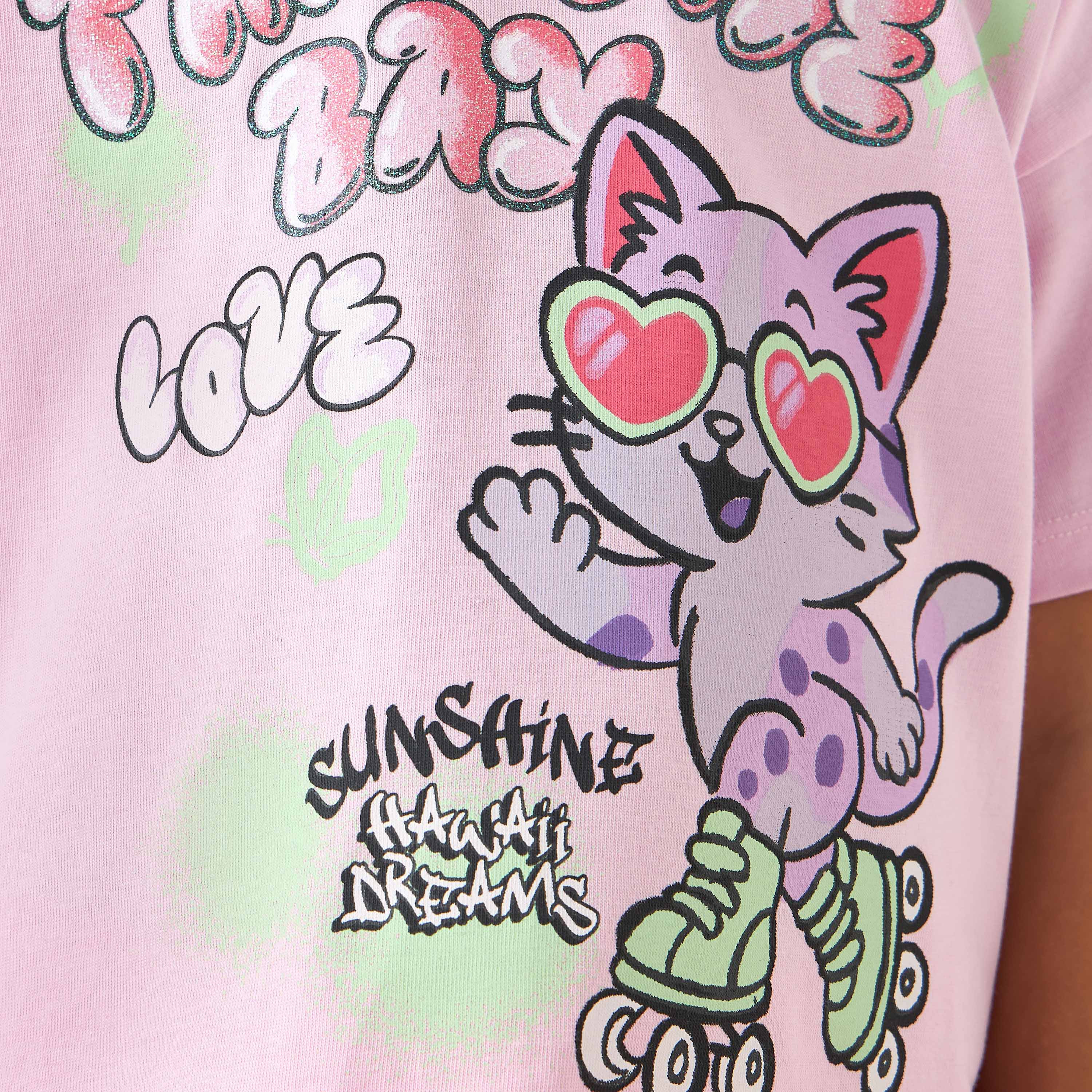 Juniors Crew Neck Short Sleeves T-shirt with Graphic Print-girls-clothing-tshirts-image-5