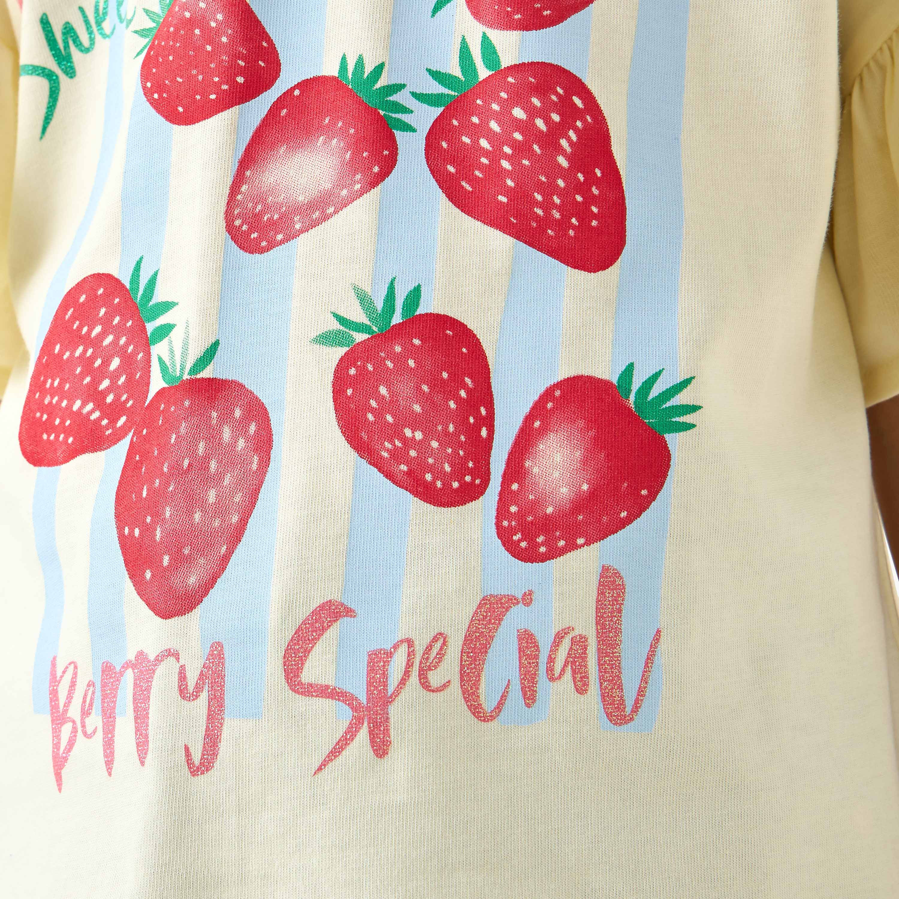 Juniors Crew Neck Short Ruffle Sleeves T-shirt with Cat Graphic Print-girls-clothing-tshirts-image-5