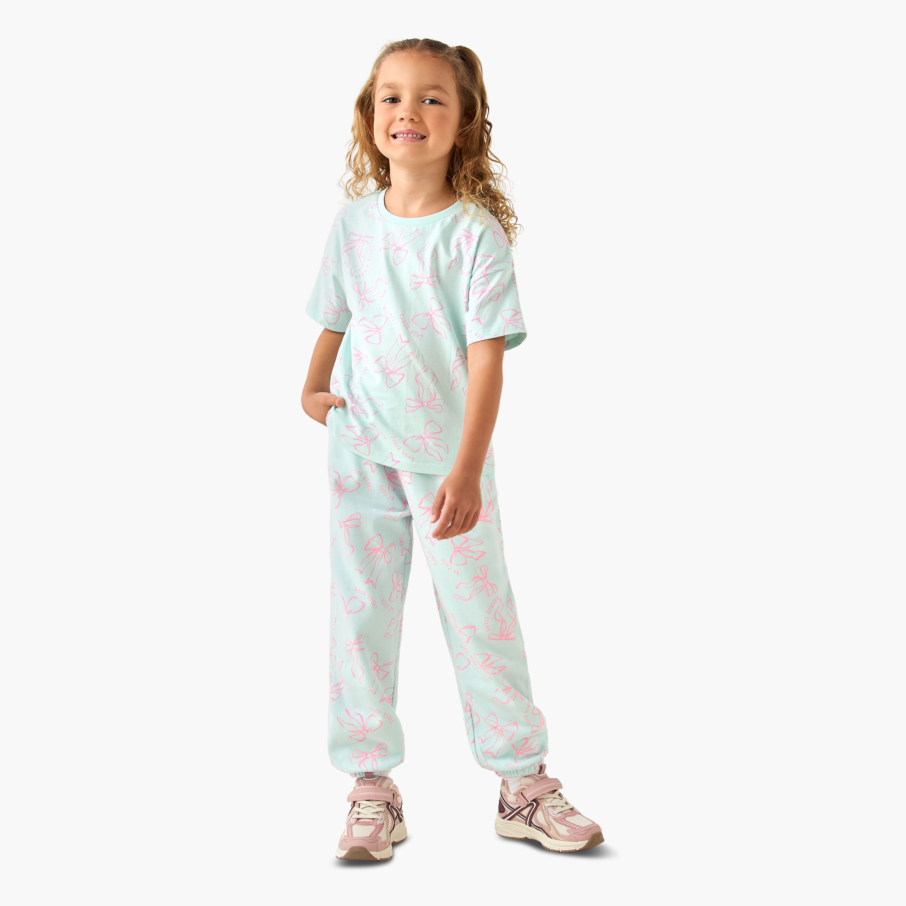 Juniors Crew Neck Short Sleeves T-shirt with Bow Print-girls-clothing-tshirts-image-2