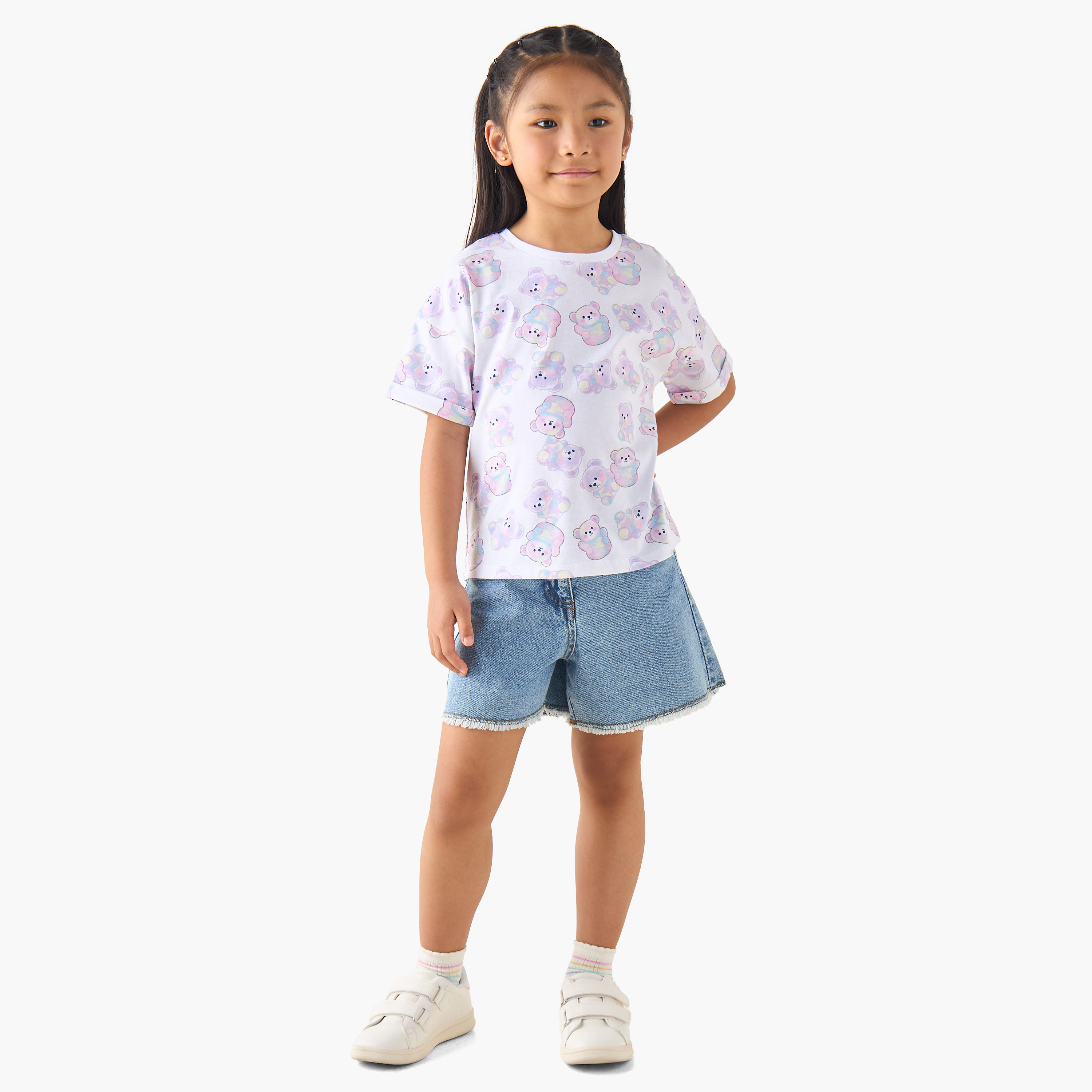 Juniors Crew Neck Short Sleeves T-shirt with Print-girls-clothing-tshirts-image-2