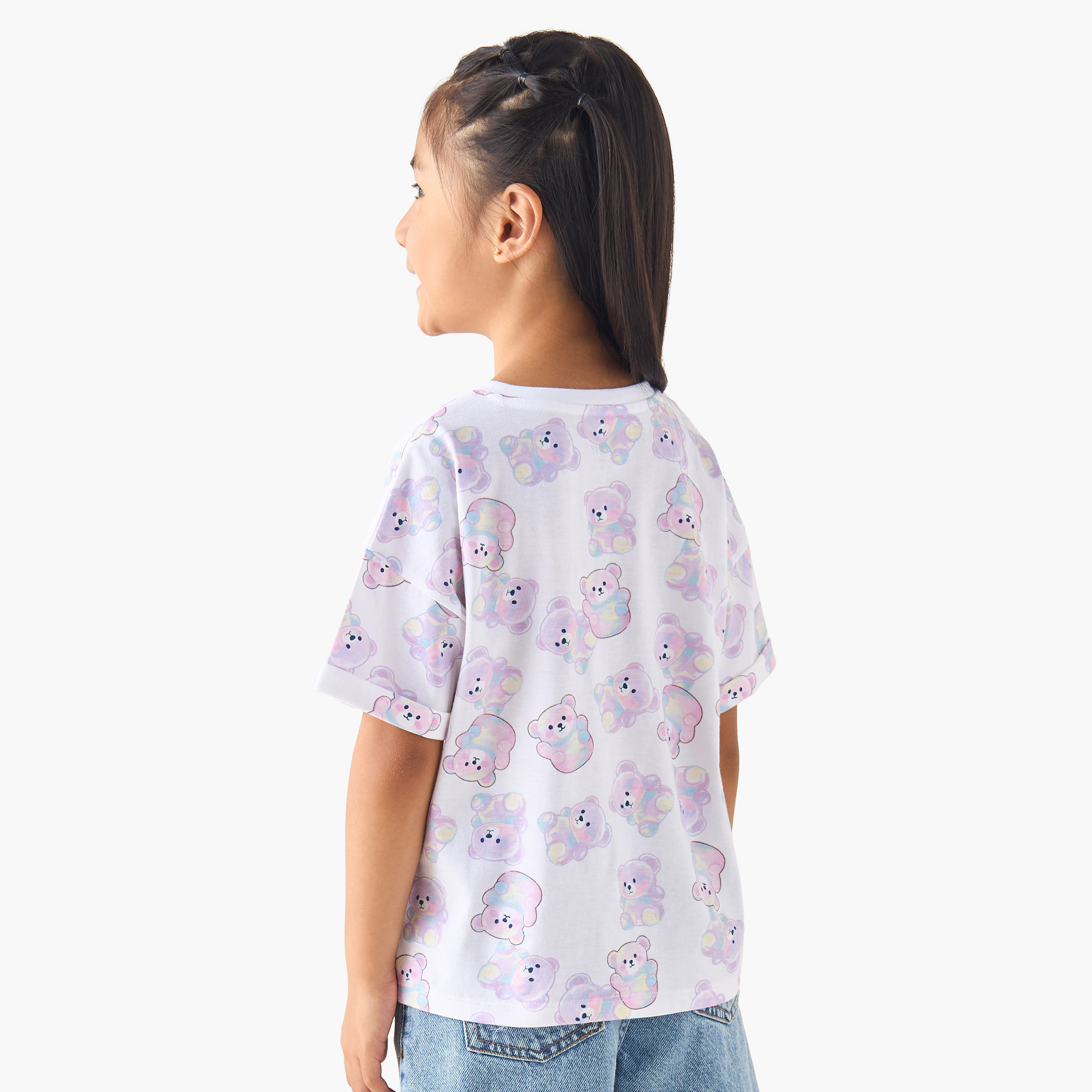 Juniors Crew Neck Short Sleeves T-shirt with Print-girls-clothing-tshirts-image-3
