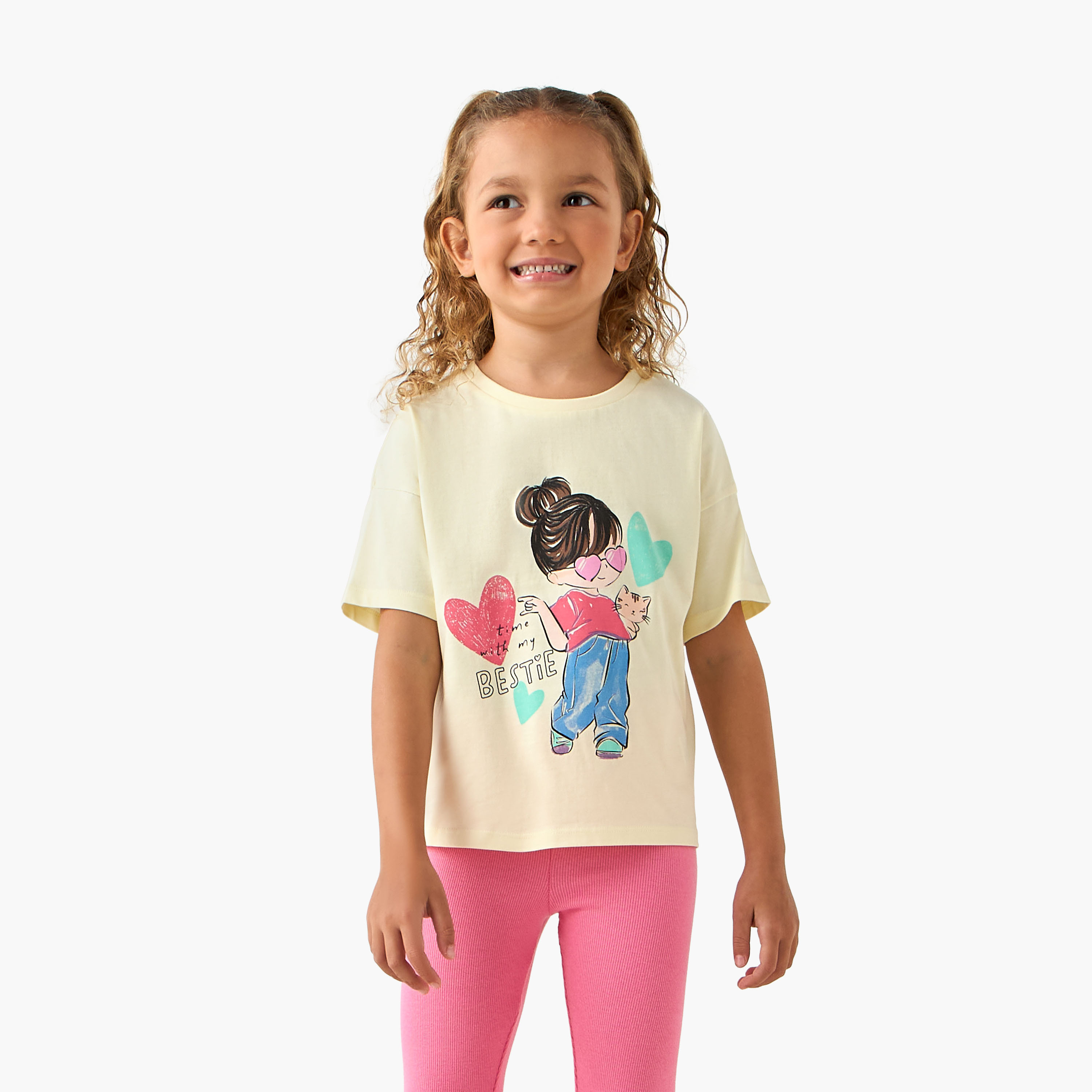 Juniors Crew Neck Short Sleeves T-shirt with Bow Print-girls-clothing-tshirts-image-1