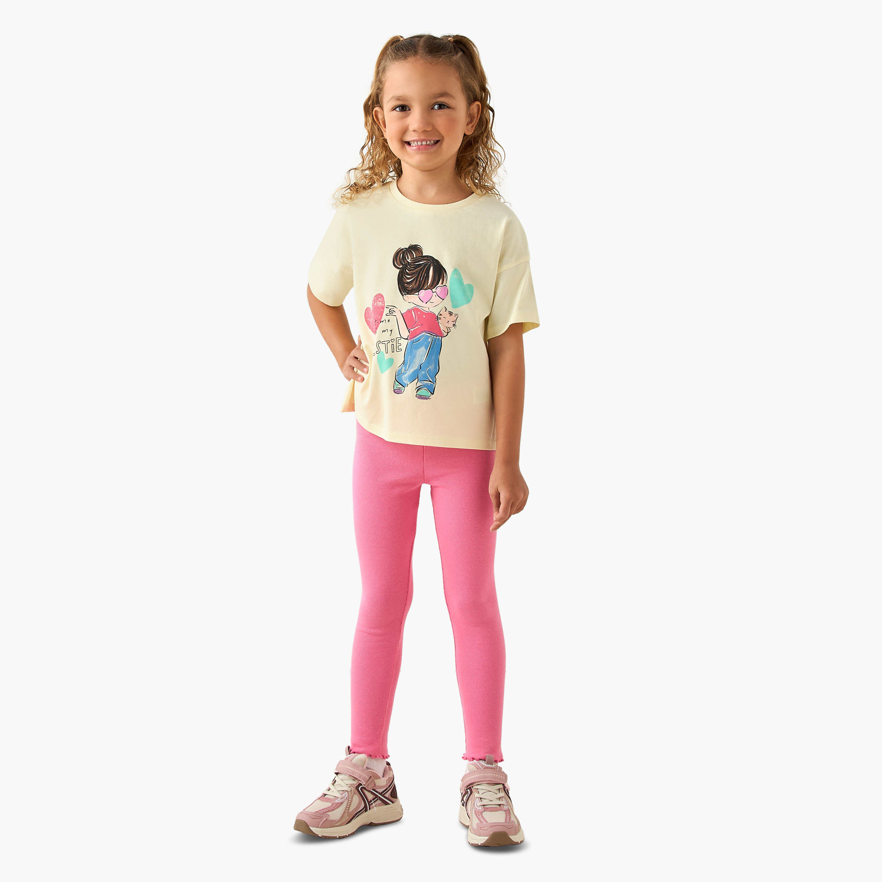 Juniors Crew Neck Short Sleeves T-shirt with Bow Print-girls-clothing-tshirts-image-2