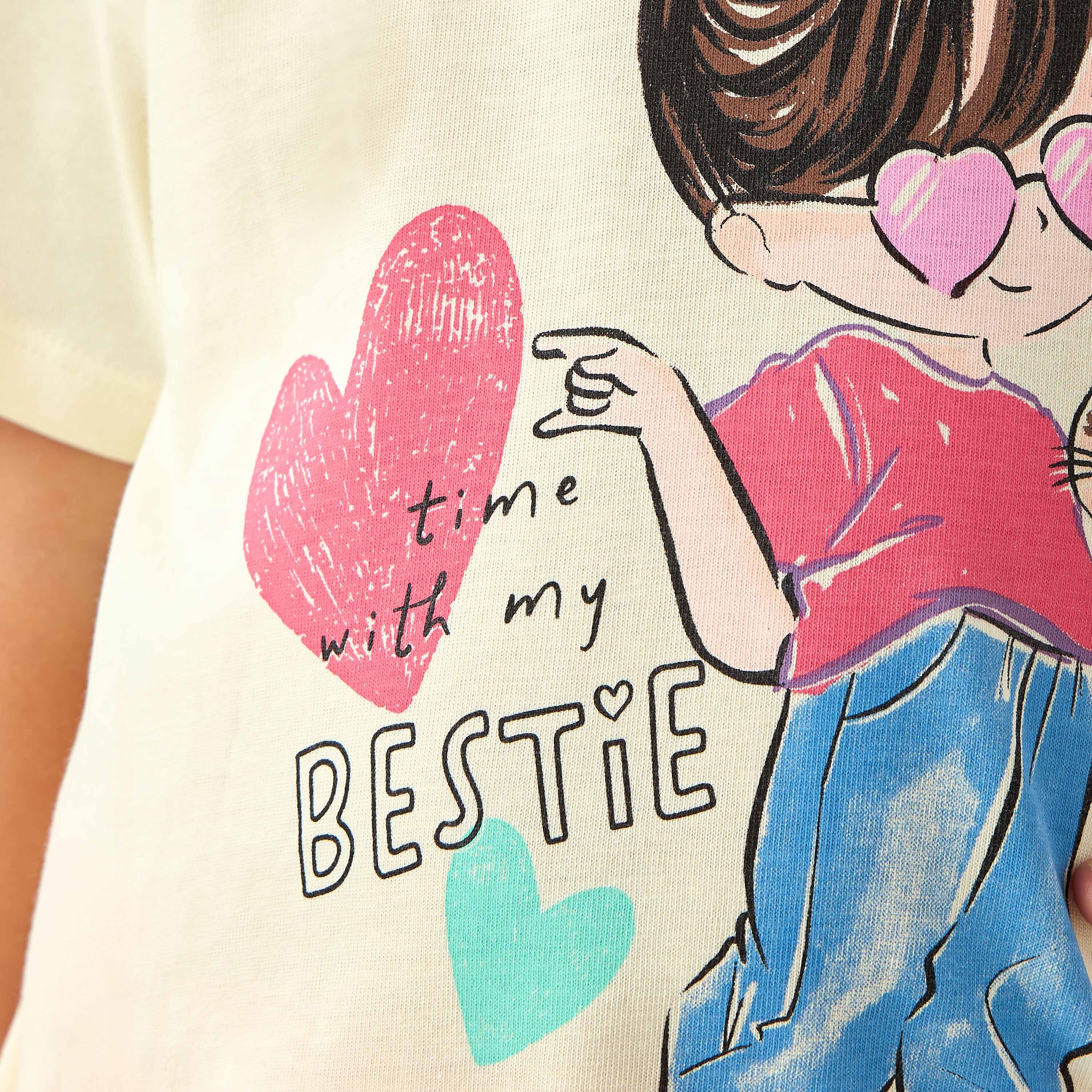 Juniors Crew Neck Short Sleeves T-shirt with Bow Print-girls-clothing-tshirts-image-5