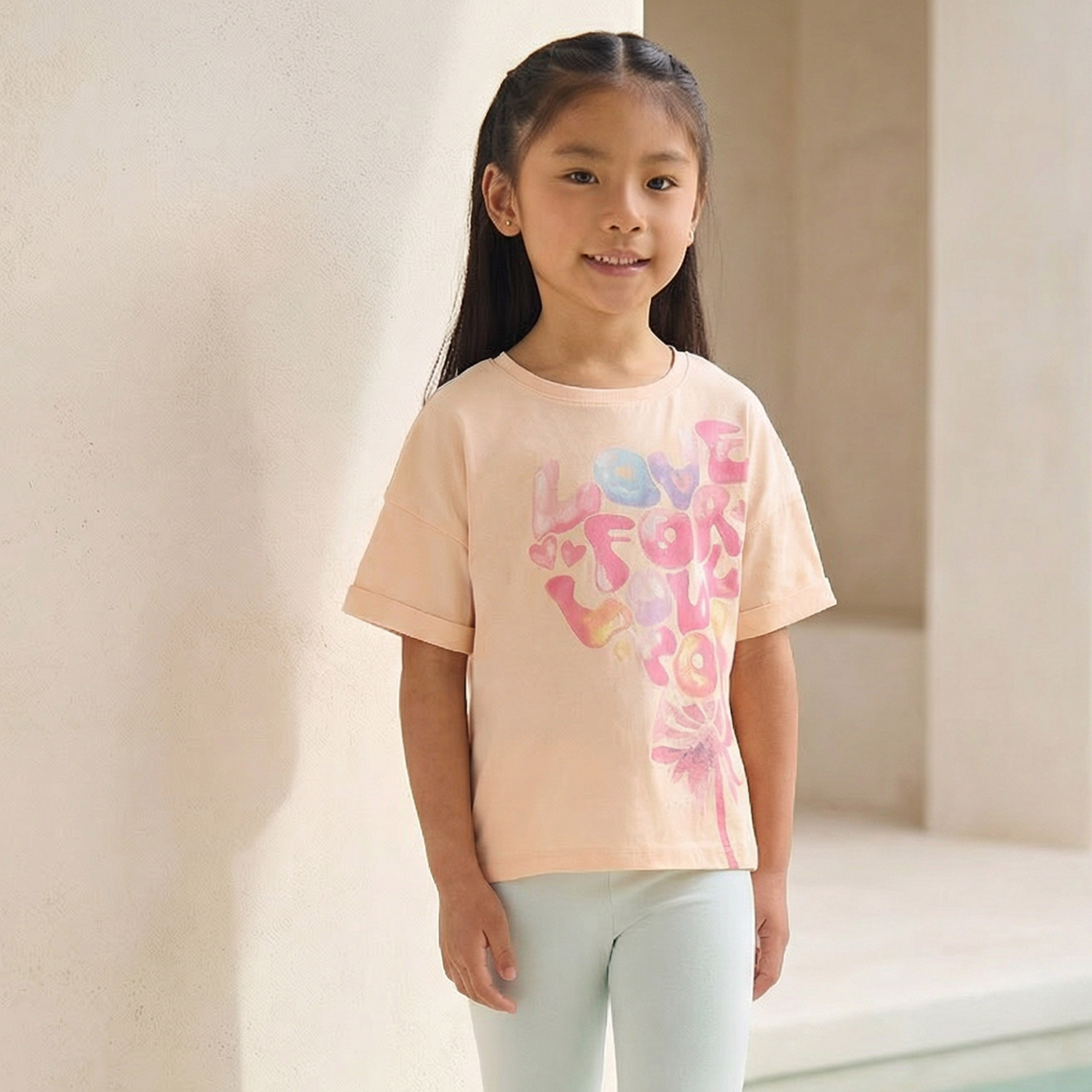 Juniors Crew Neck Short Sleeves T-shirt with Graphic Print-girls-clothing-tshirts-image-1