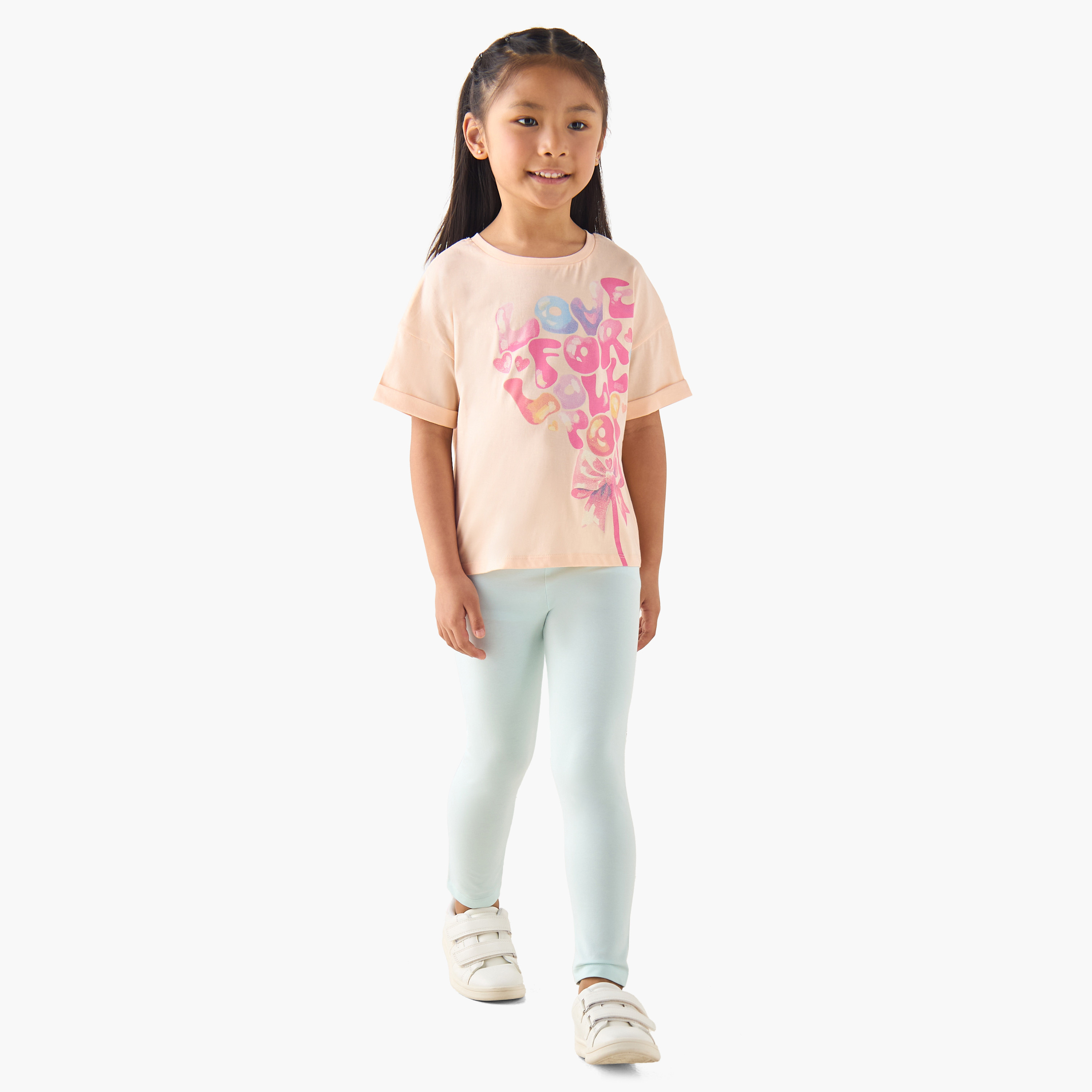 Juniors Crew Neck Short Sleeves T-shirt with Graphic Print-girls-clothing-tshirts-image-2