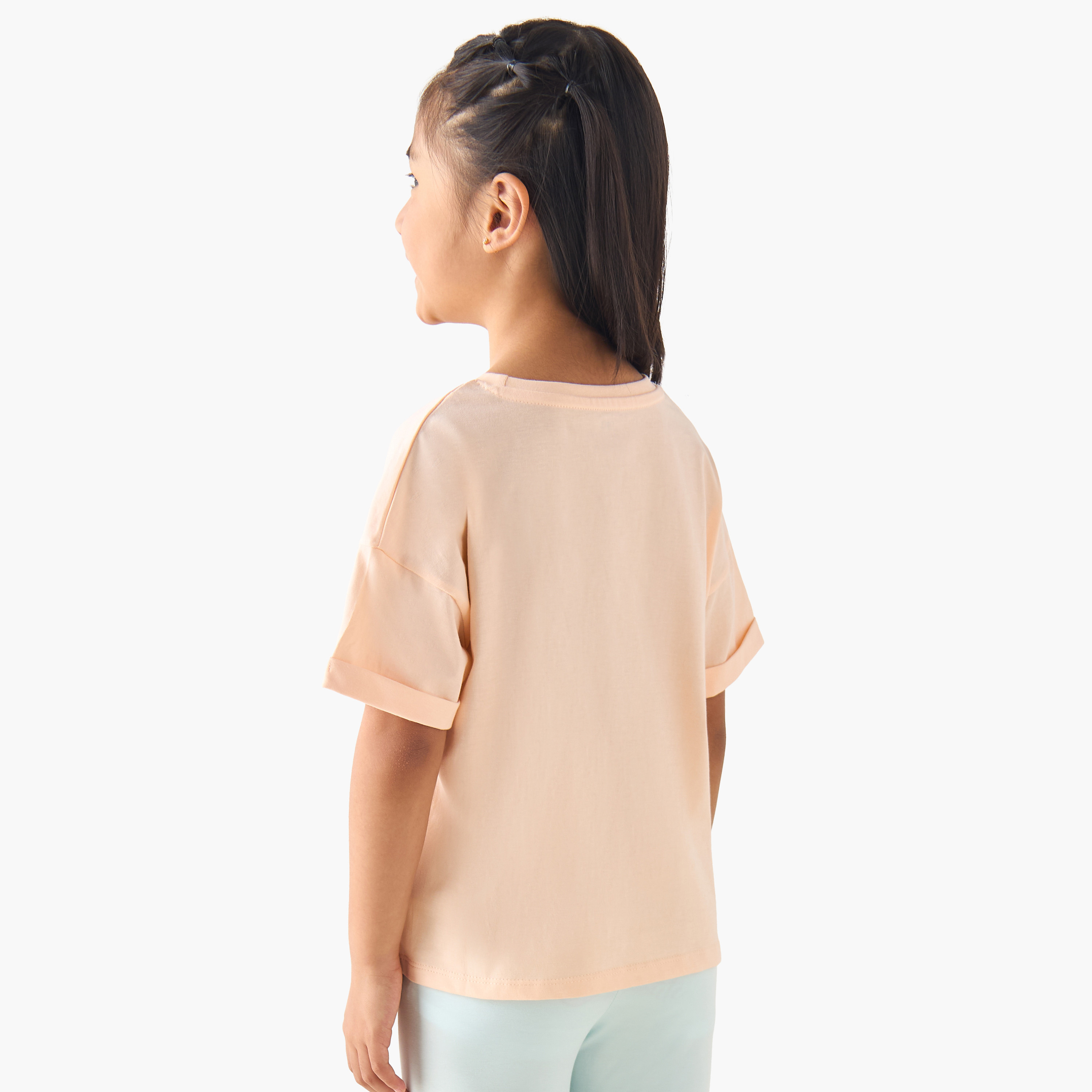 Juniors Crew Neck Short Sleeves T-shirt with Graphic Print-girls-clothing-tshirts-image-3
