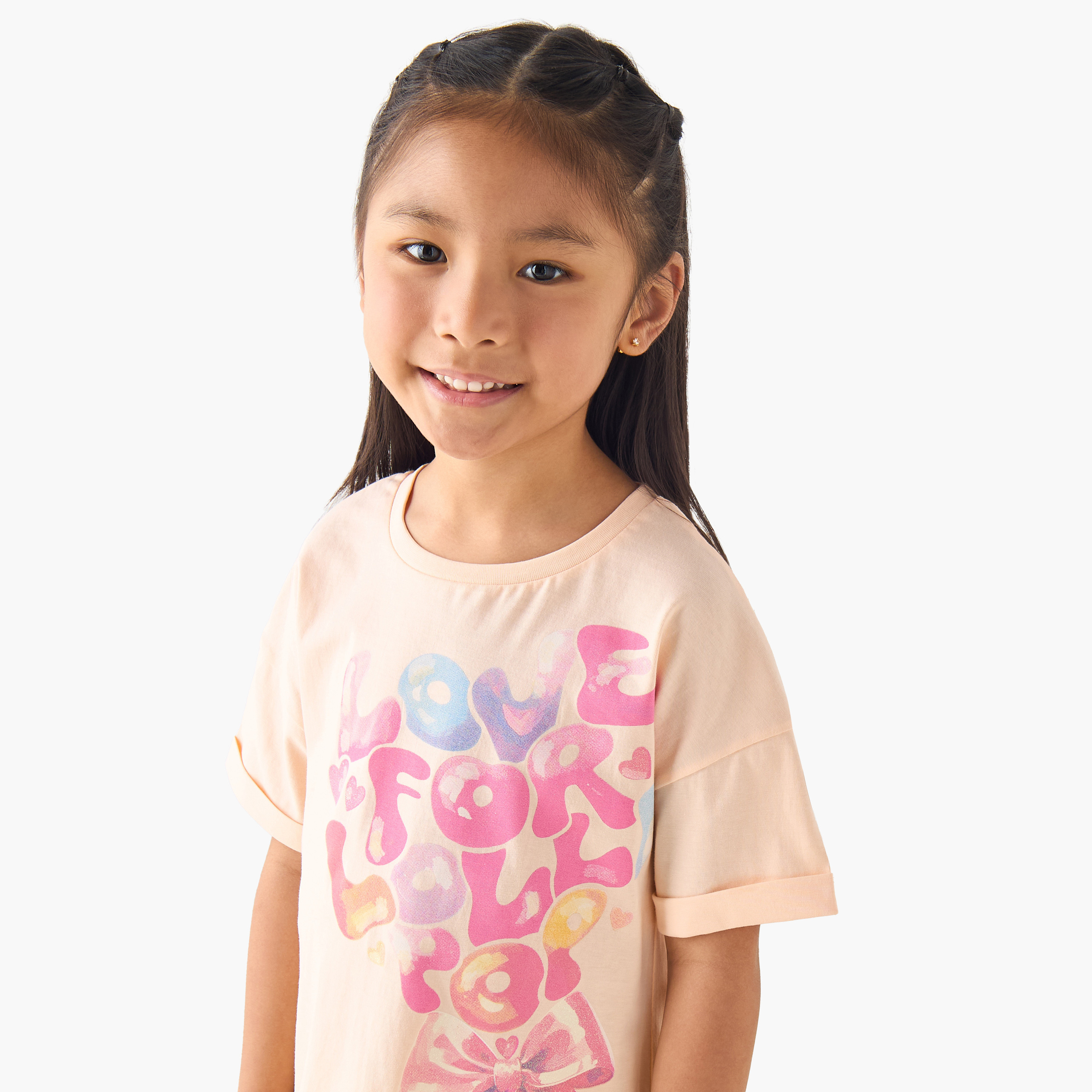 Juniors Crew Neck Short Sleeves T-shirt with Graphic Print-girls-clothing-tshirts-image-4