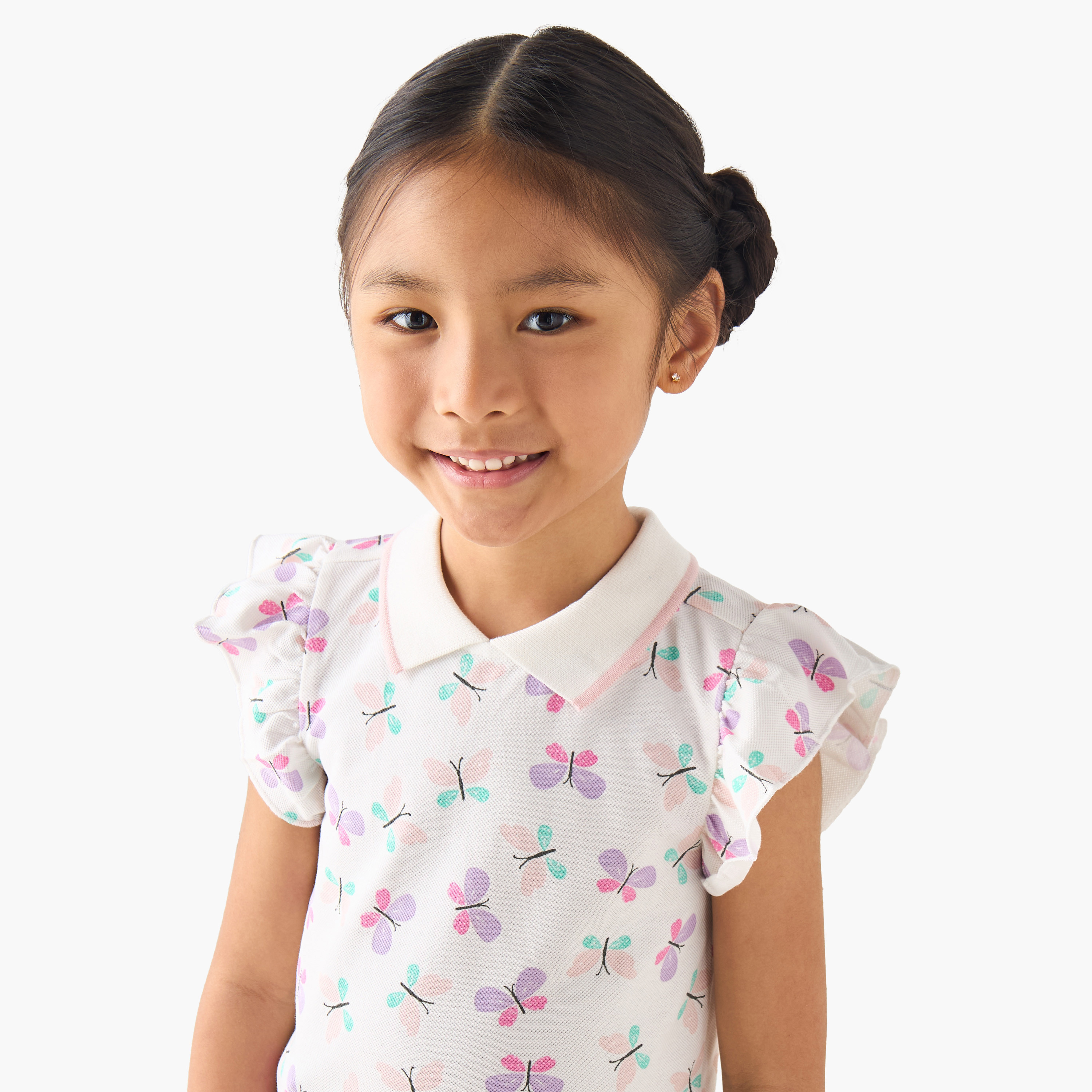تيشيرت بولو بأكمام كشكش وياقة عادية وطبعات فيونكة من جونيورز-girls-clothing-tshirts-image-4