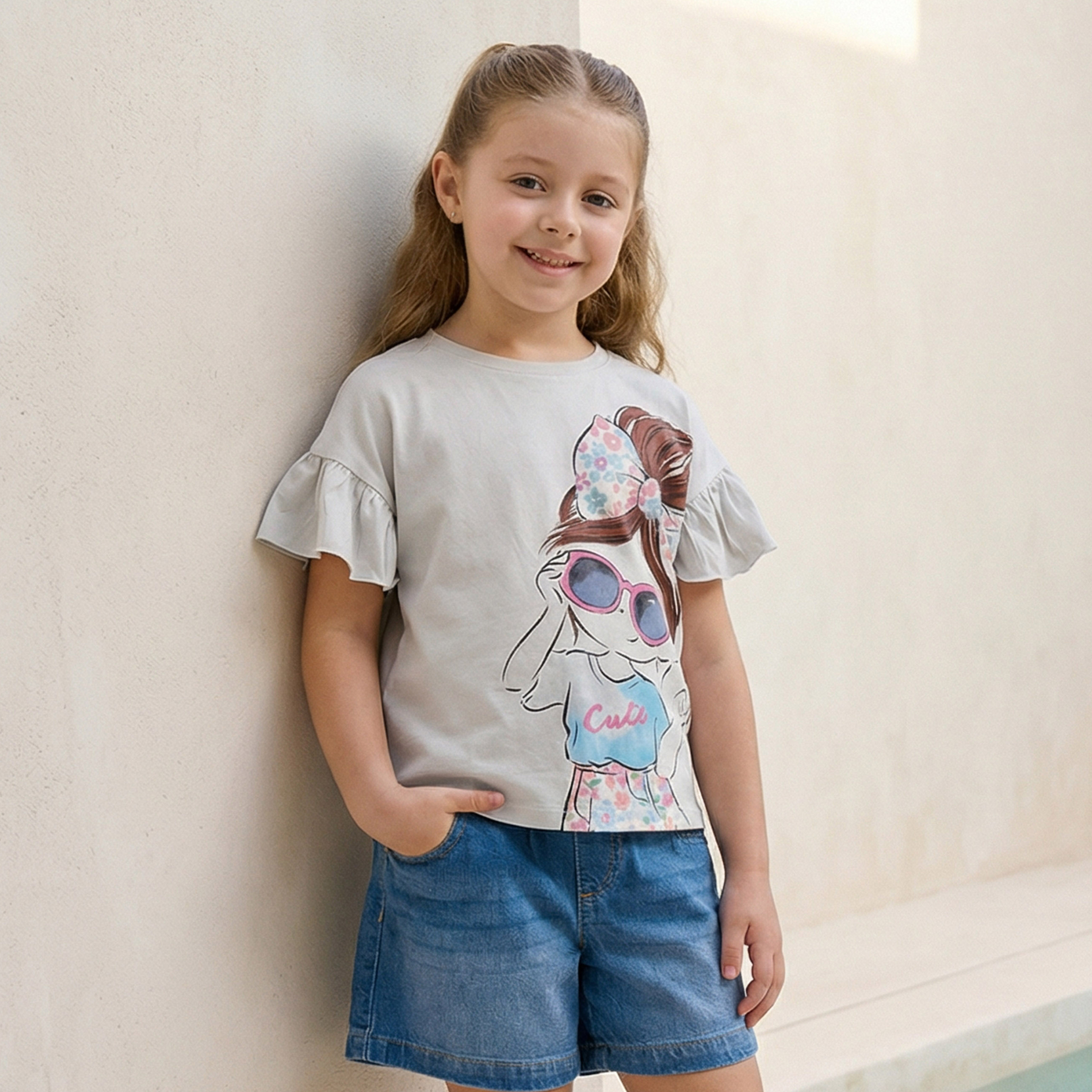 Juniors Crew Neck Short Sleeves T-shirt with Graphic Print-girls-clothing-tshirts-image-1