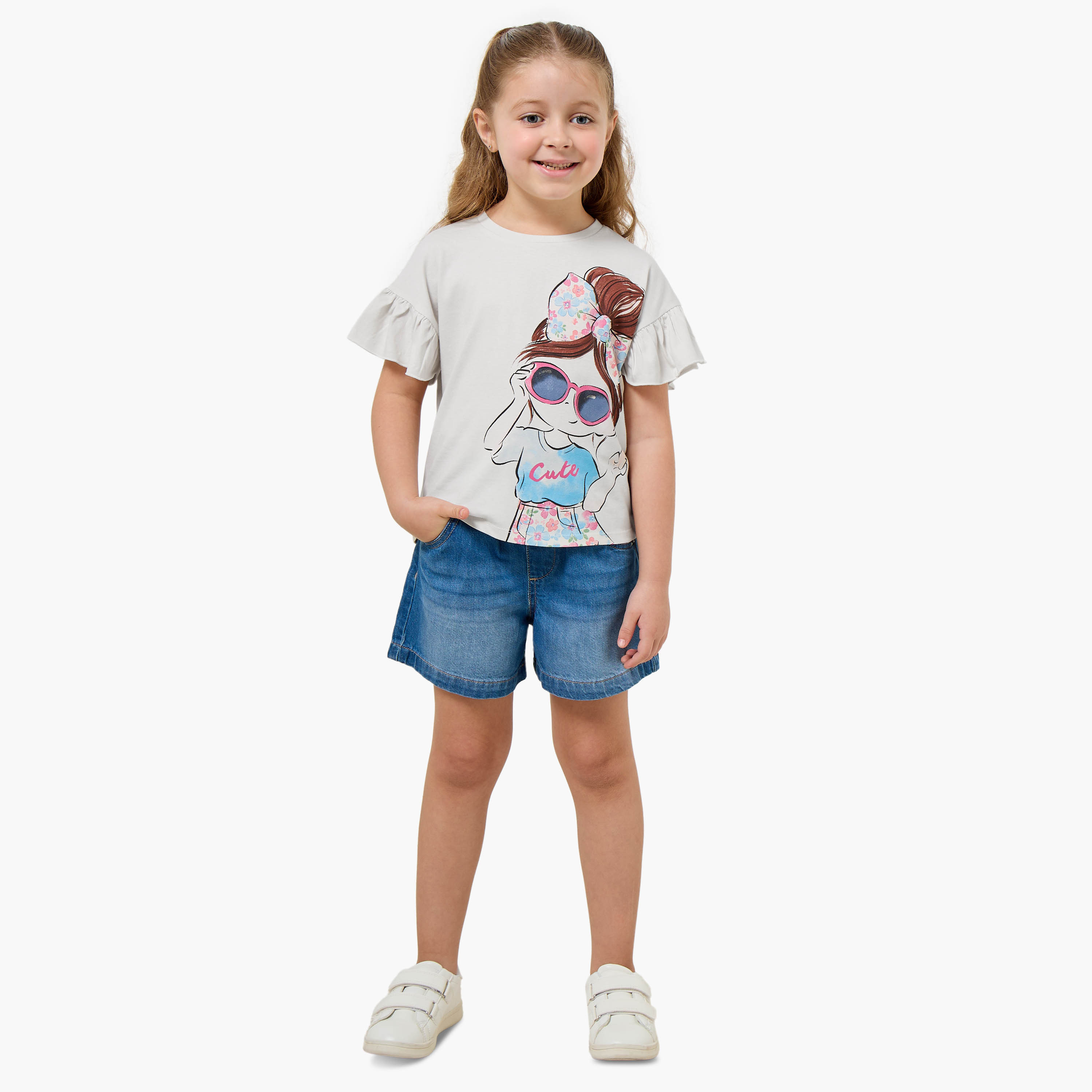 Juniors Crew Neck Short Sleeves T-shirt with Graphic Print-girls-clothing-tshirts-image-2