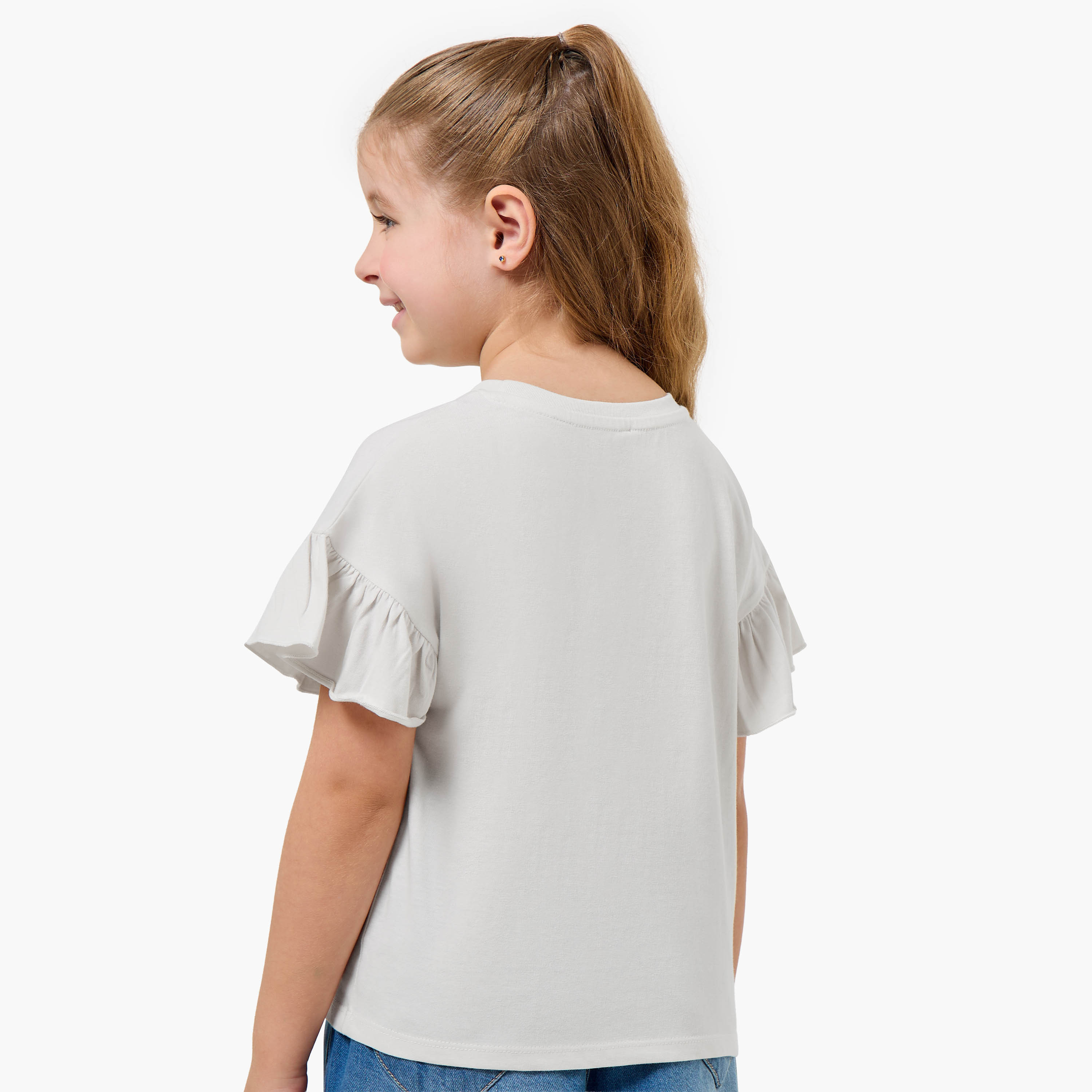 Juniors Crew Neck Short Sleeves T-shirt with Graphic Print-girls-clothing-tshirts-image-3