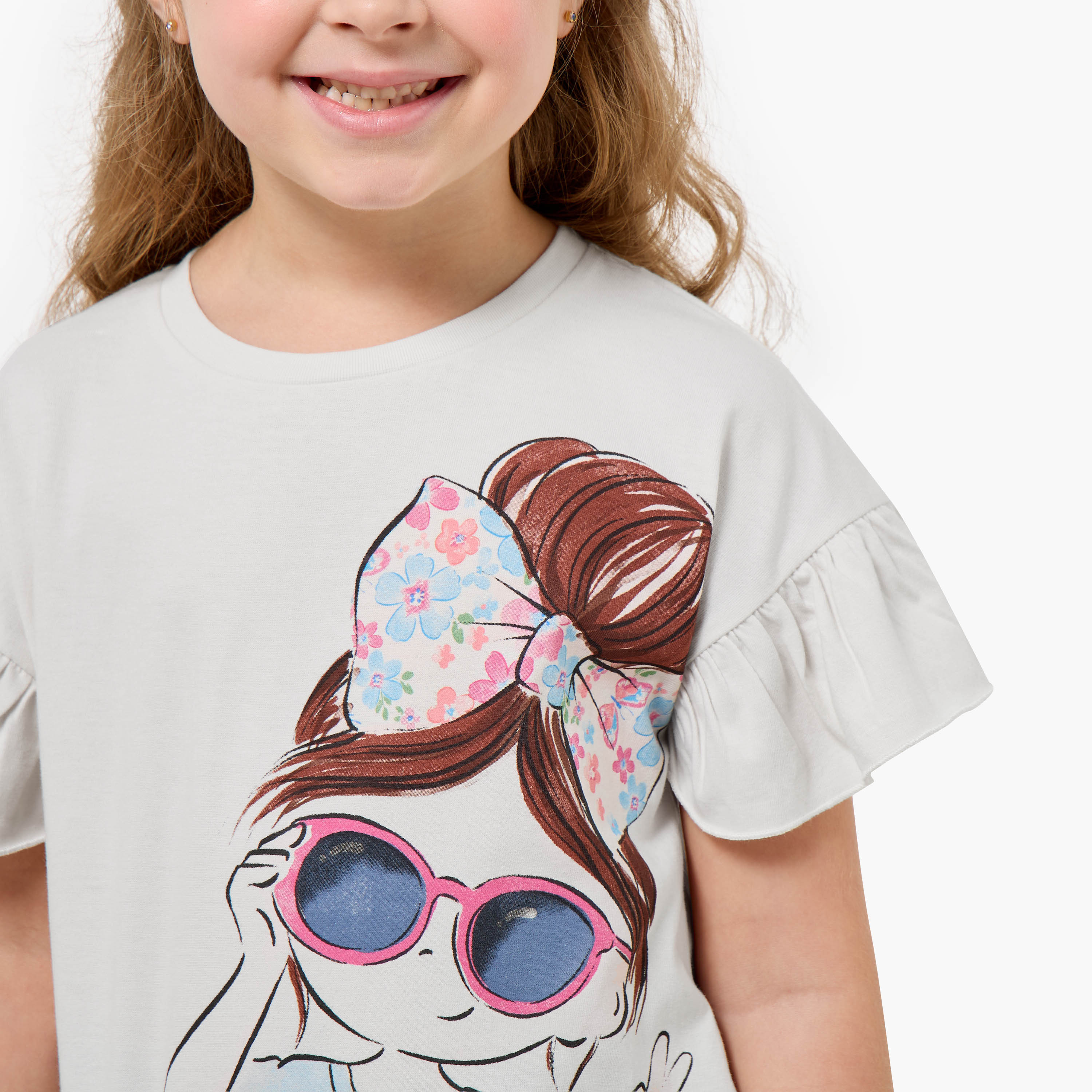 Juniors Crew Neck Short Sleeves T-shirt with Graphic Print-girls-clothing-tshirts-image-4