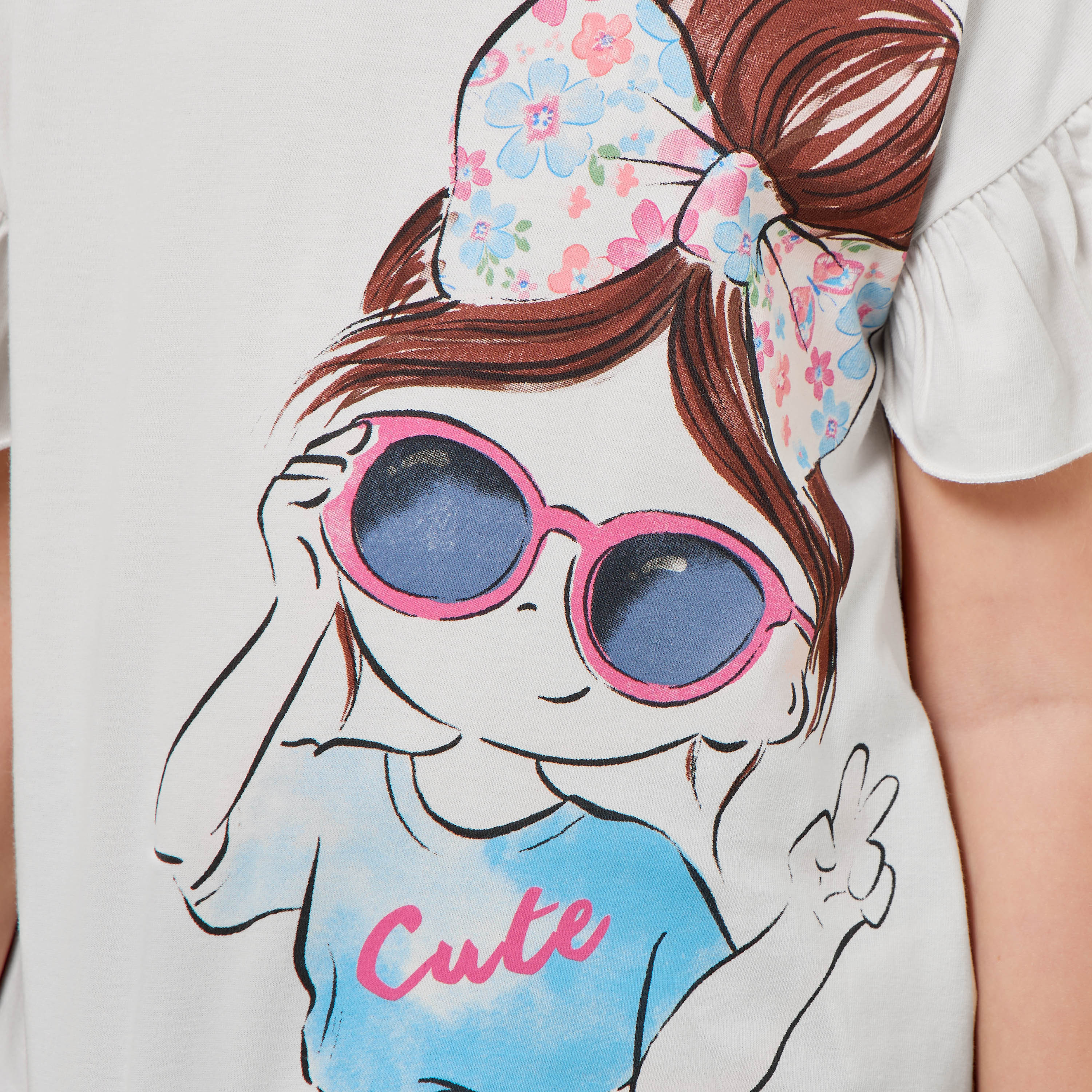 Juniors Crew Neck Short Sleeves T-shirt with Graphic Print-girls-clothing-tshirts-image-5