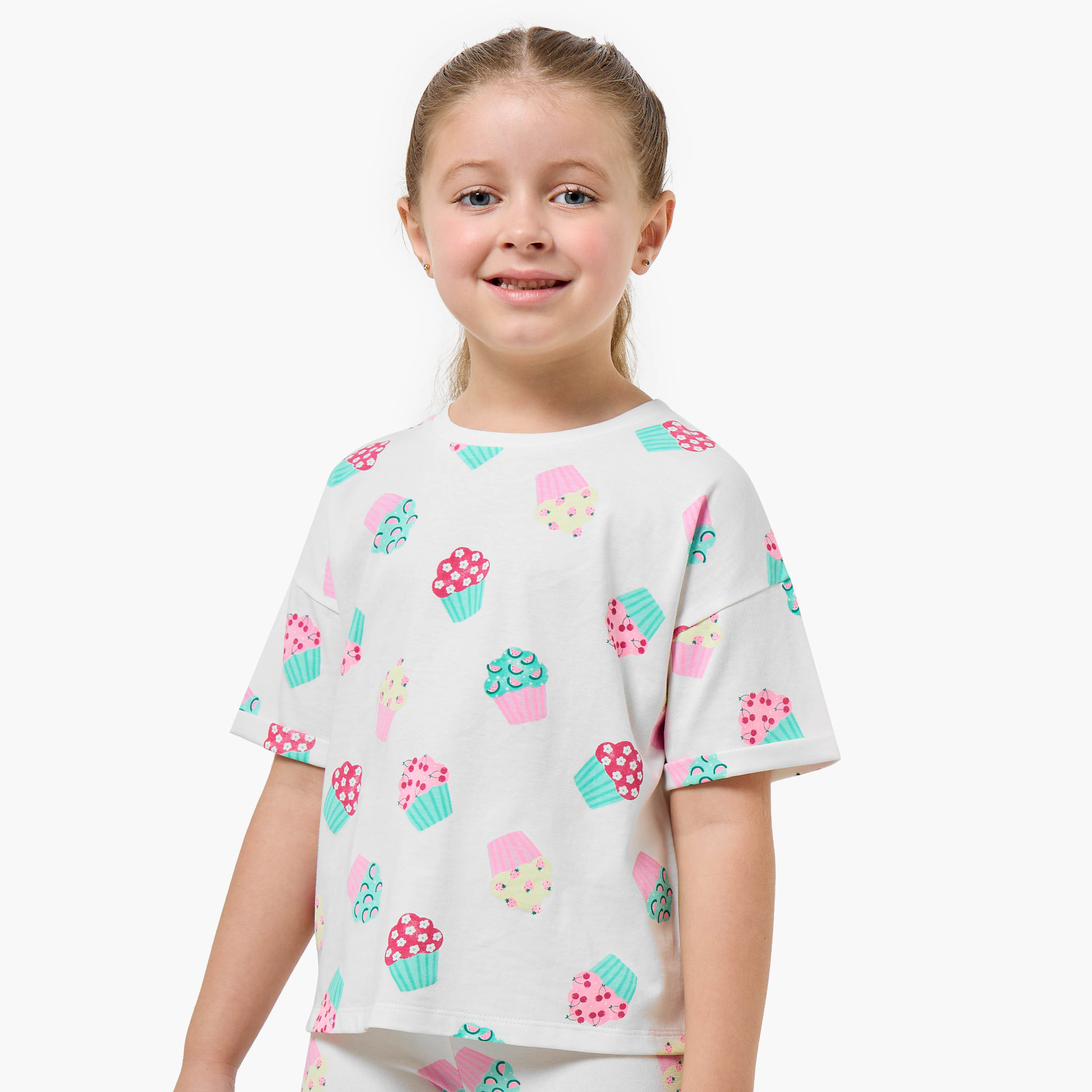 Juniors Crew Neck Short Sleeve T-shirt with Cupcake Print-girls-clothing-tshirts-image-1