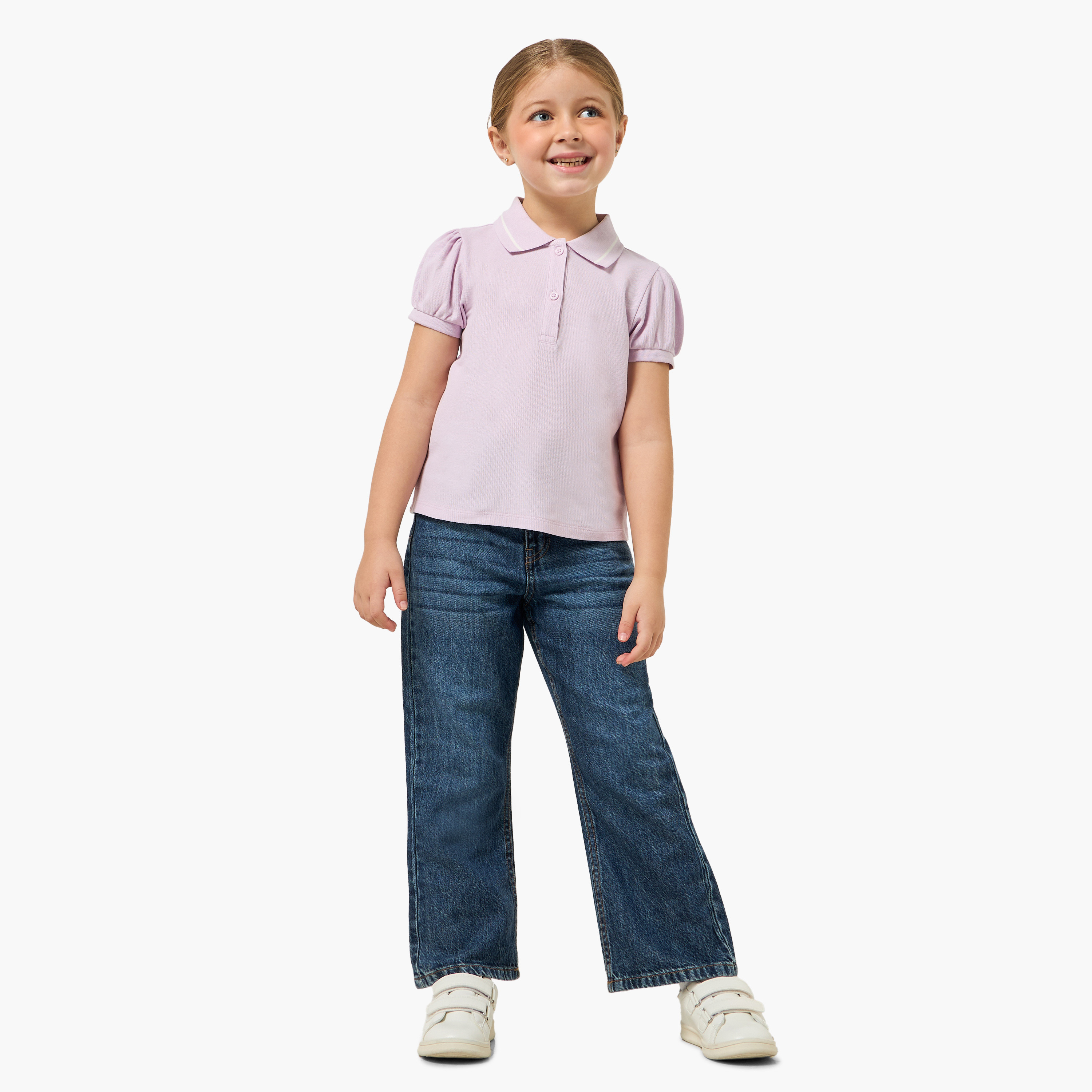 Juniors Collared Short Sleeves Polo T-shirt with Button Placket-girls-clothing-tshirts-image-2