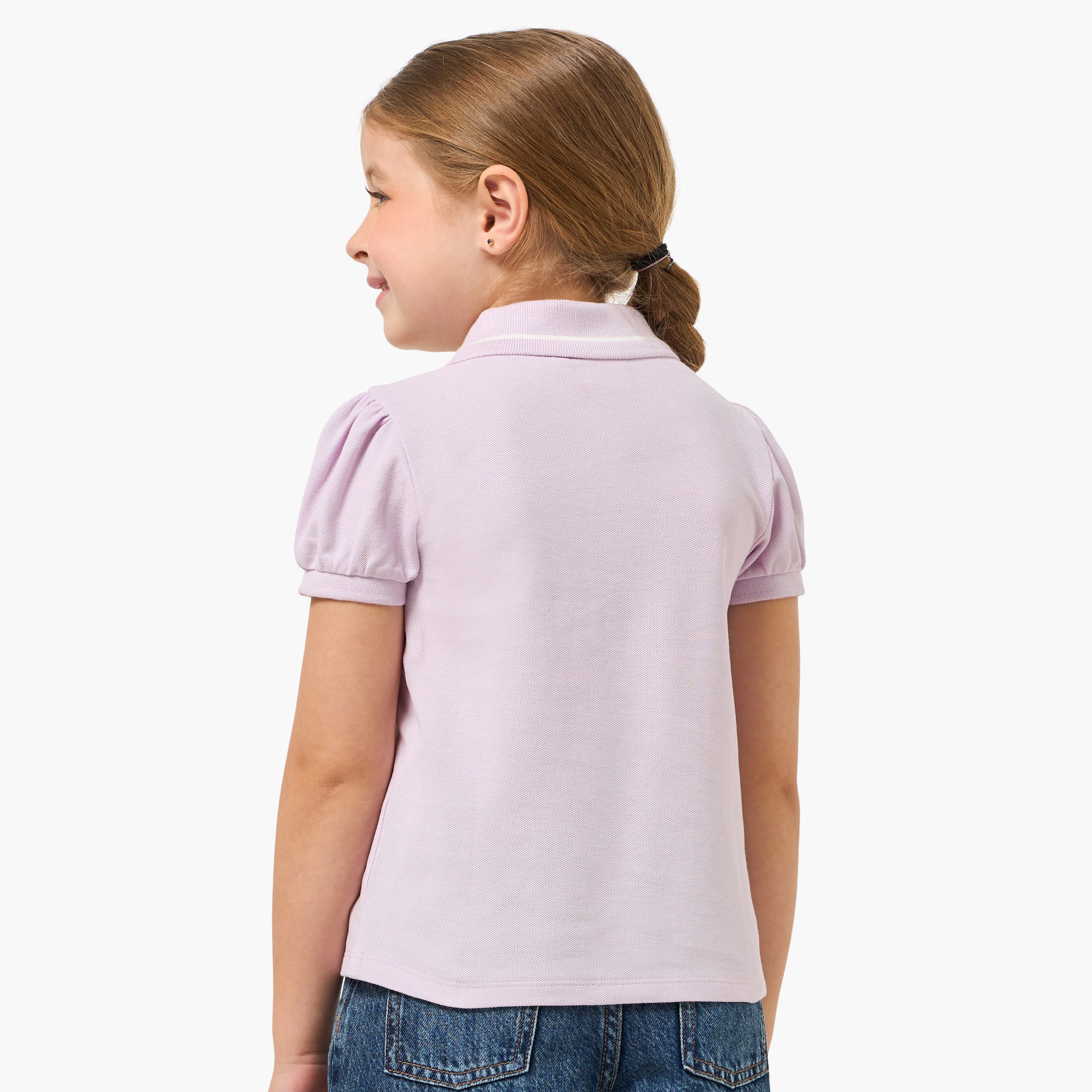 Juniors Collared Short Sleeves Polo T-shirt with Button Placket-girls-clothing-tshirts-image-3