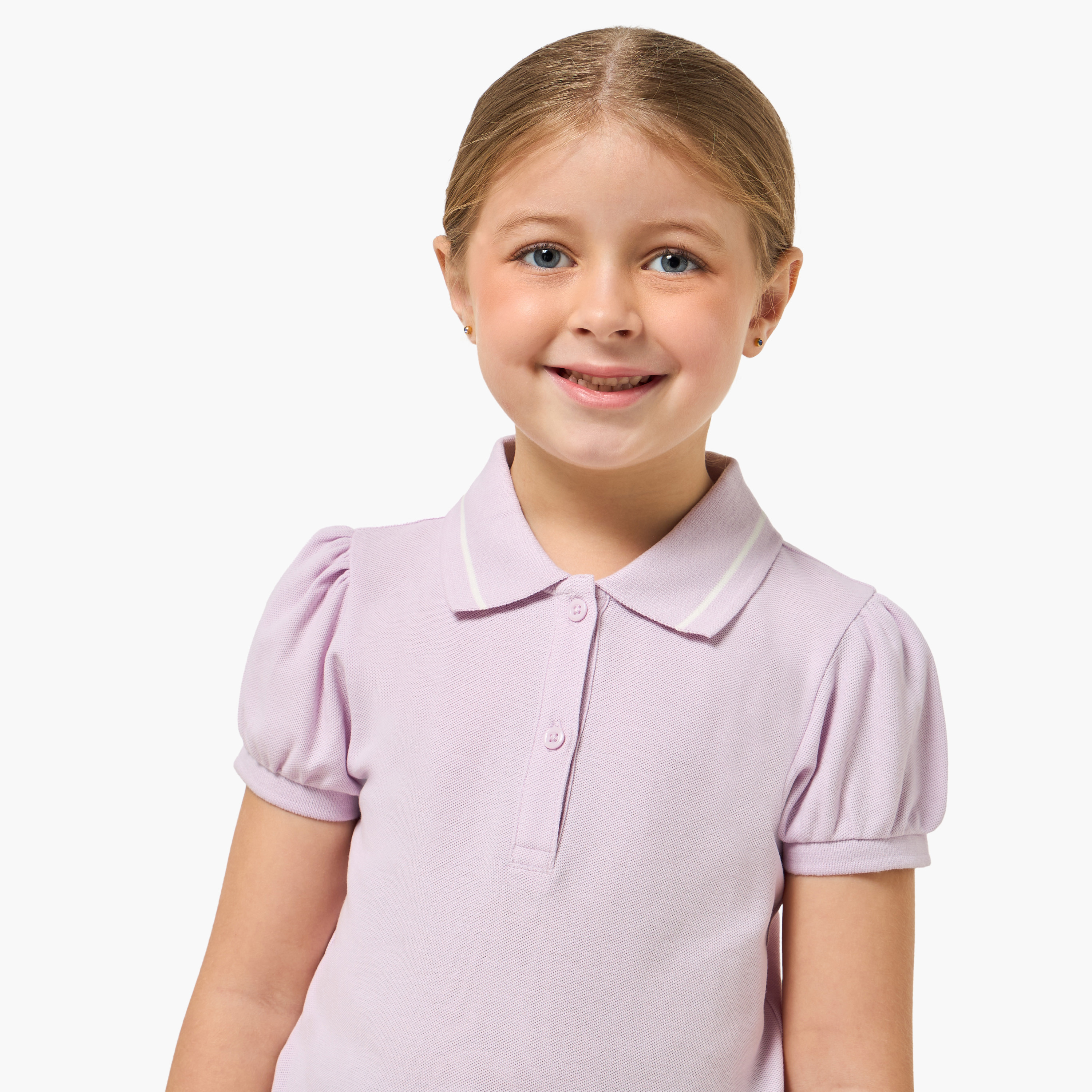 Juniors Collared Short Sleeves Polo T-shirt with Button Placket-girls-clothing-tshirts-image-4