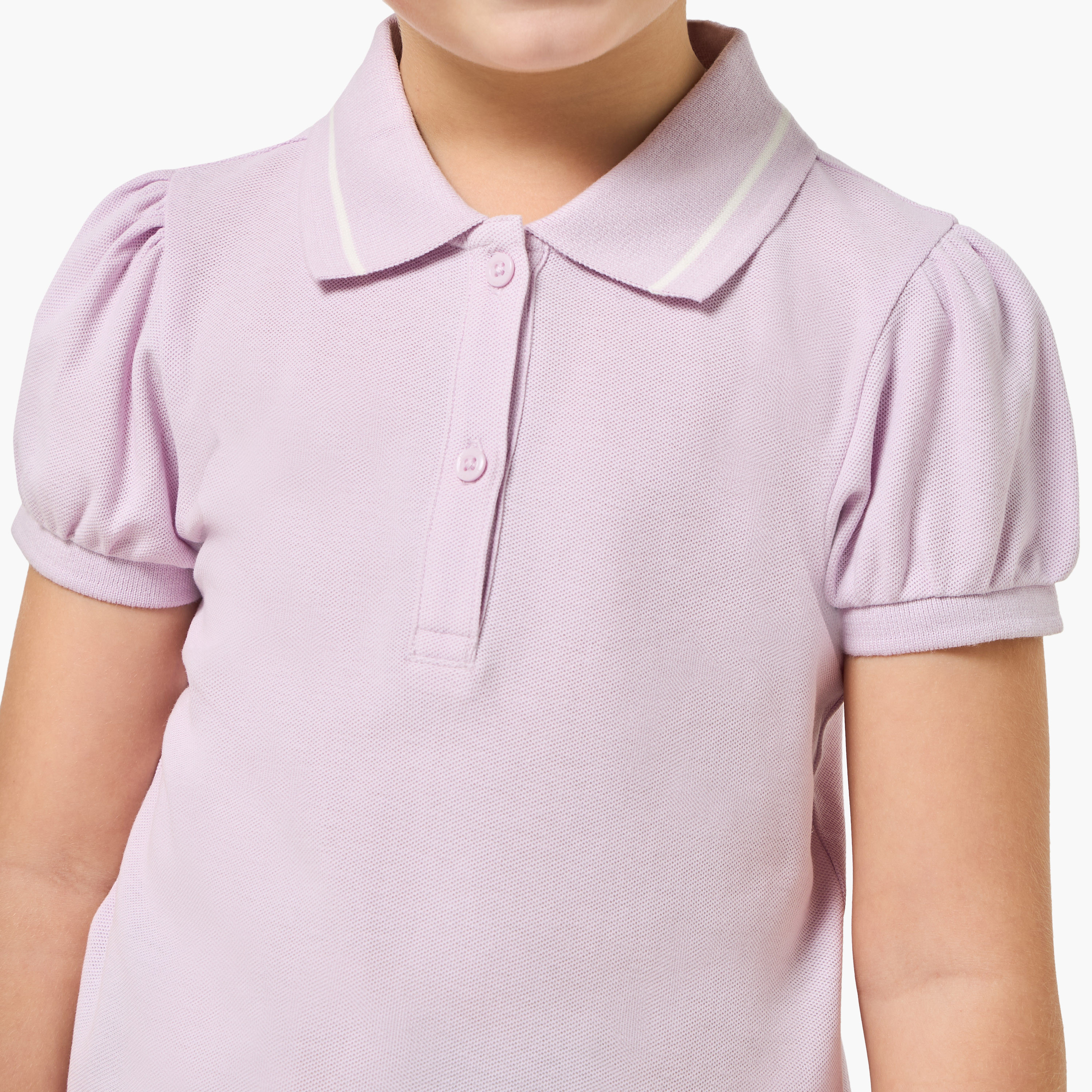 Juniors Collared Short Sleeves Polo T-shirt with Button Placket-girls-clothing-tshirts-image-5
