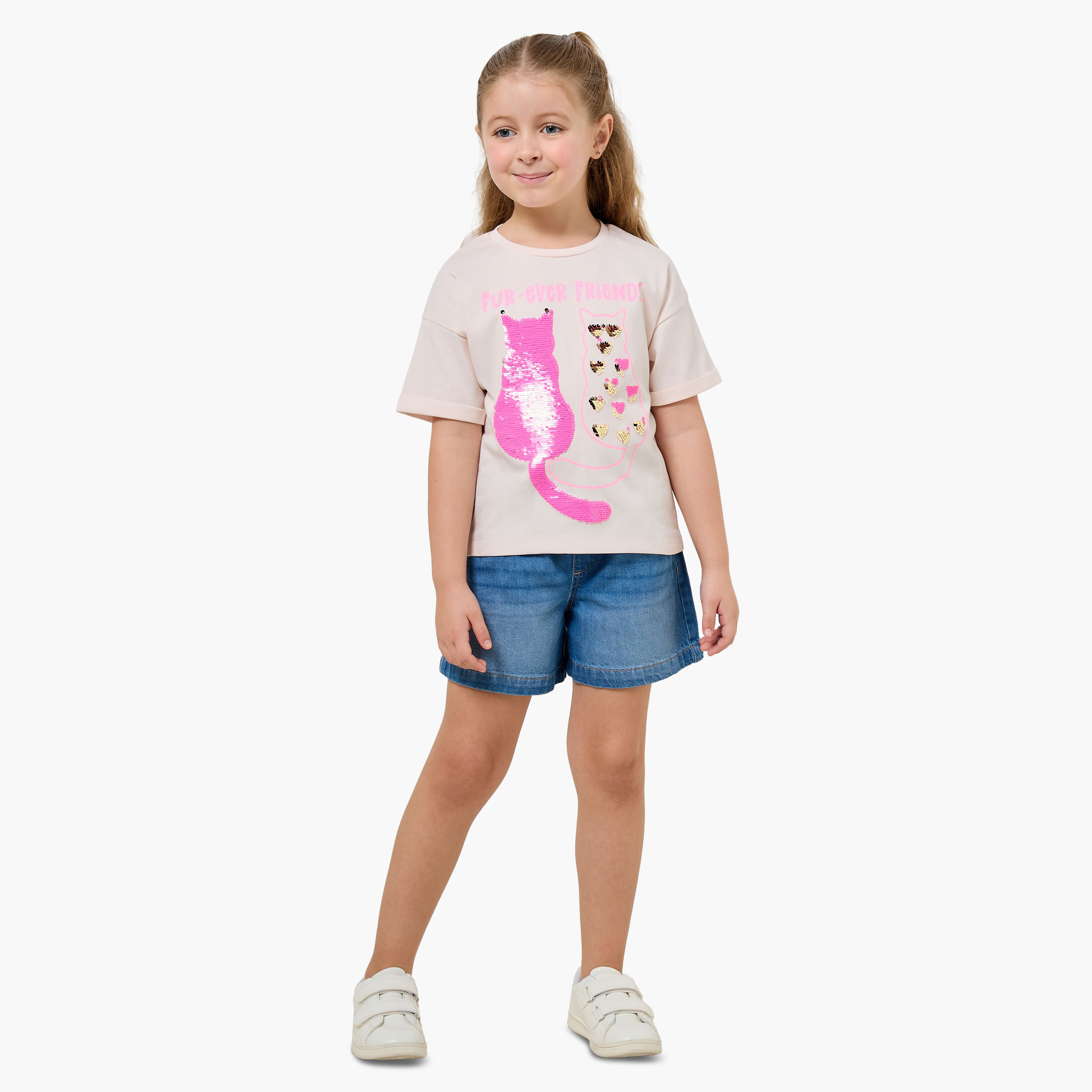 Juniors Round Neck Short Sleeve T-shirt with Embellishment-girls-clothing-tshirts-image-2