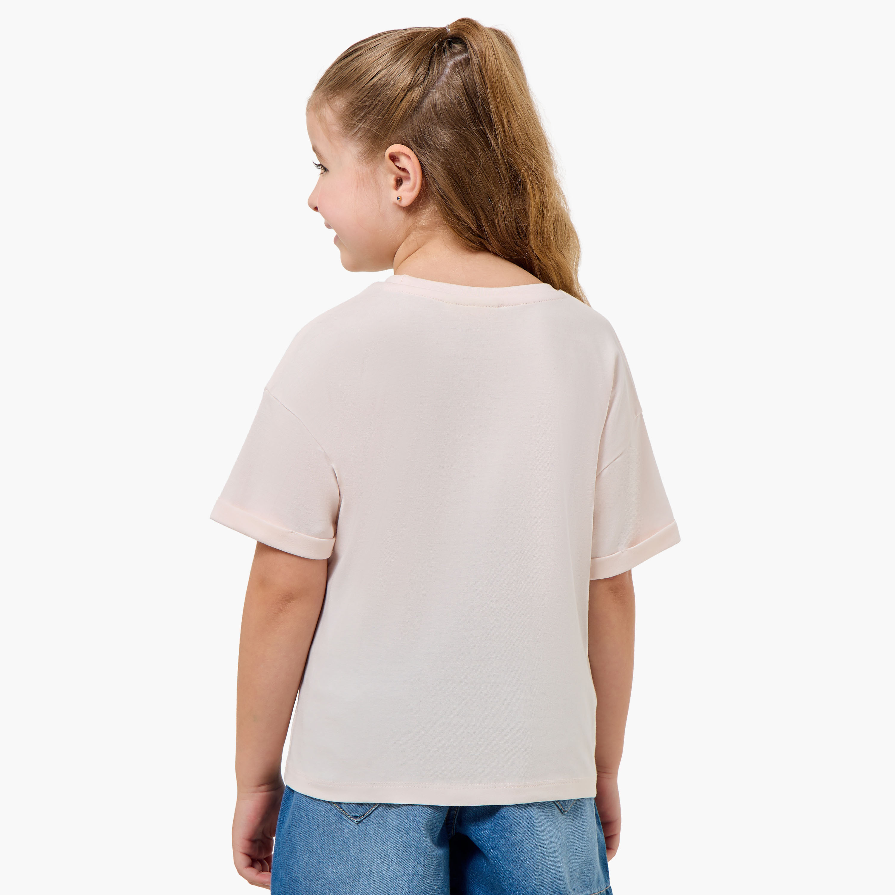 Juniors Round Neck Short Sleeve T-shirt with Embellishment-girls-clothing-tshirts-image-3