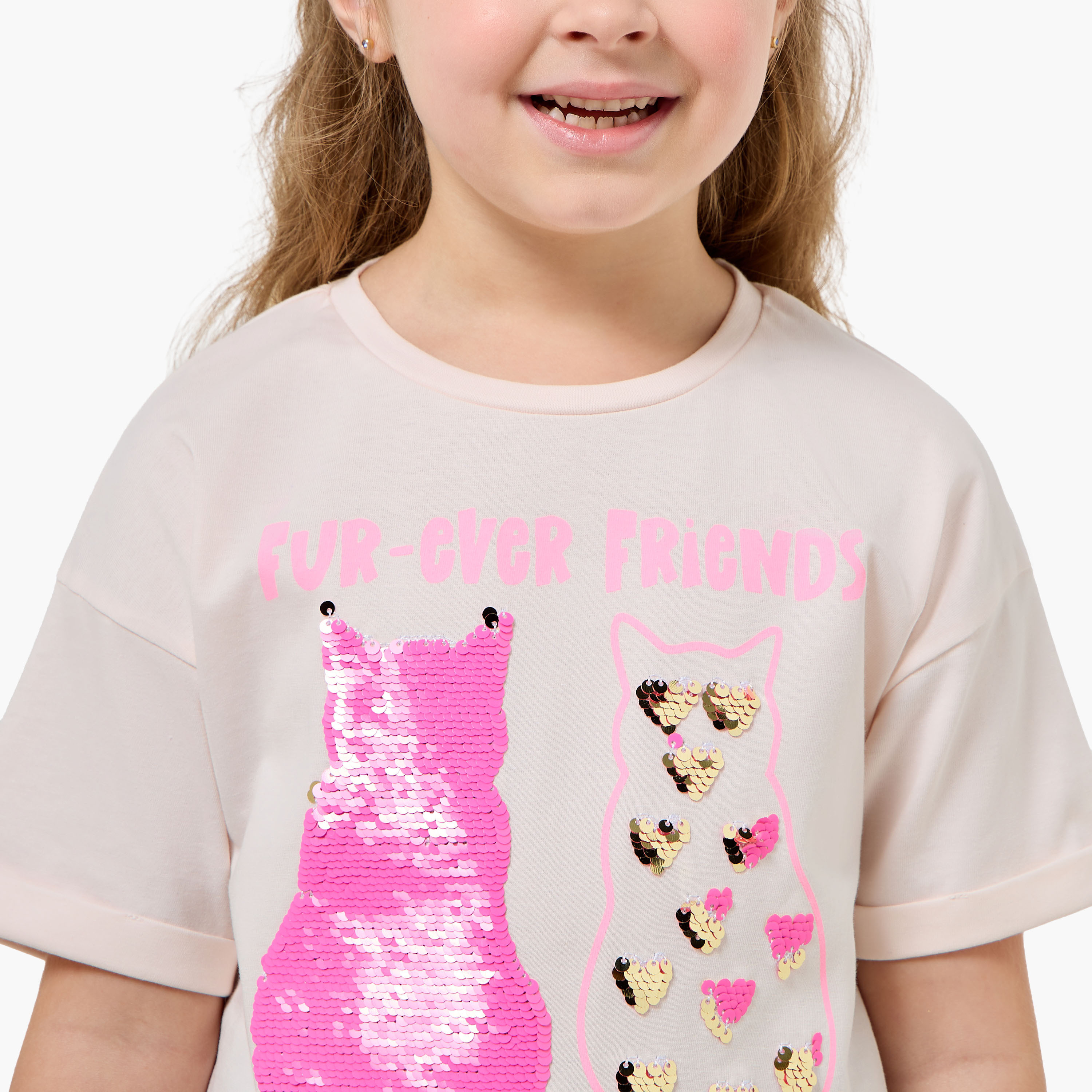 Juniors Round Neck Short Sleeve T-shirt with Embellishment-girls-clothing-tshirts-image-4